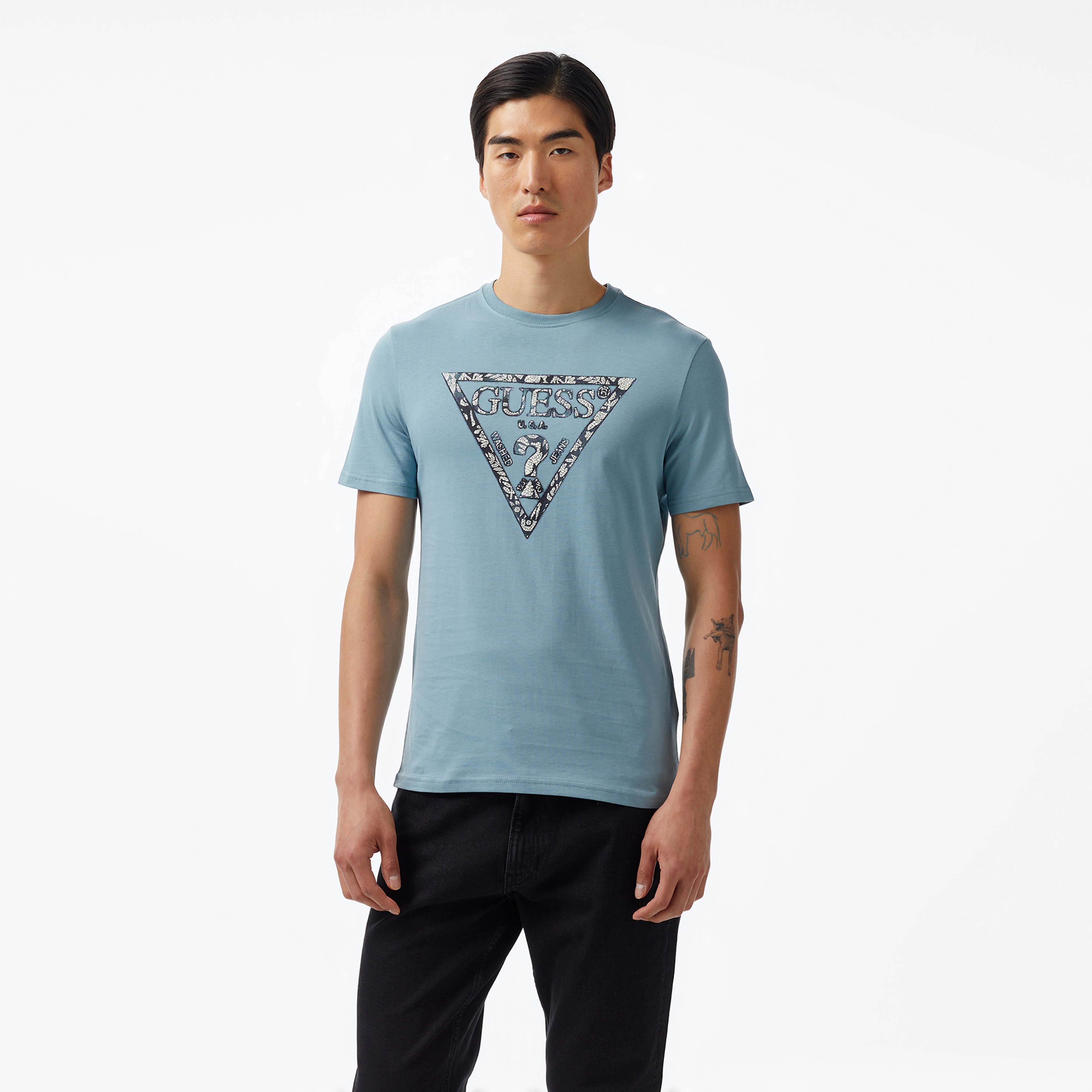 Guess Triangle Mid Organic Stream 180 Erkek Mavi T-Shirt