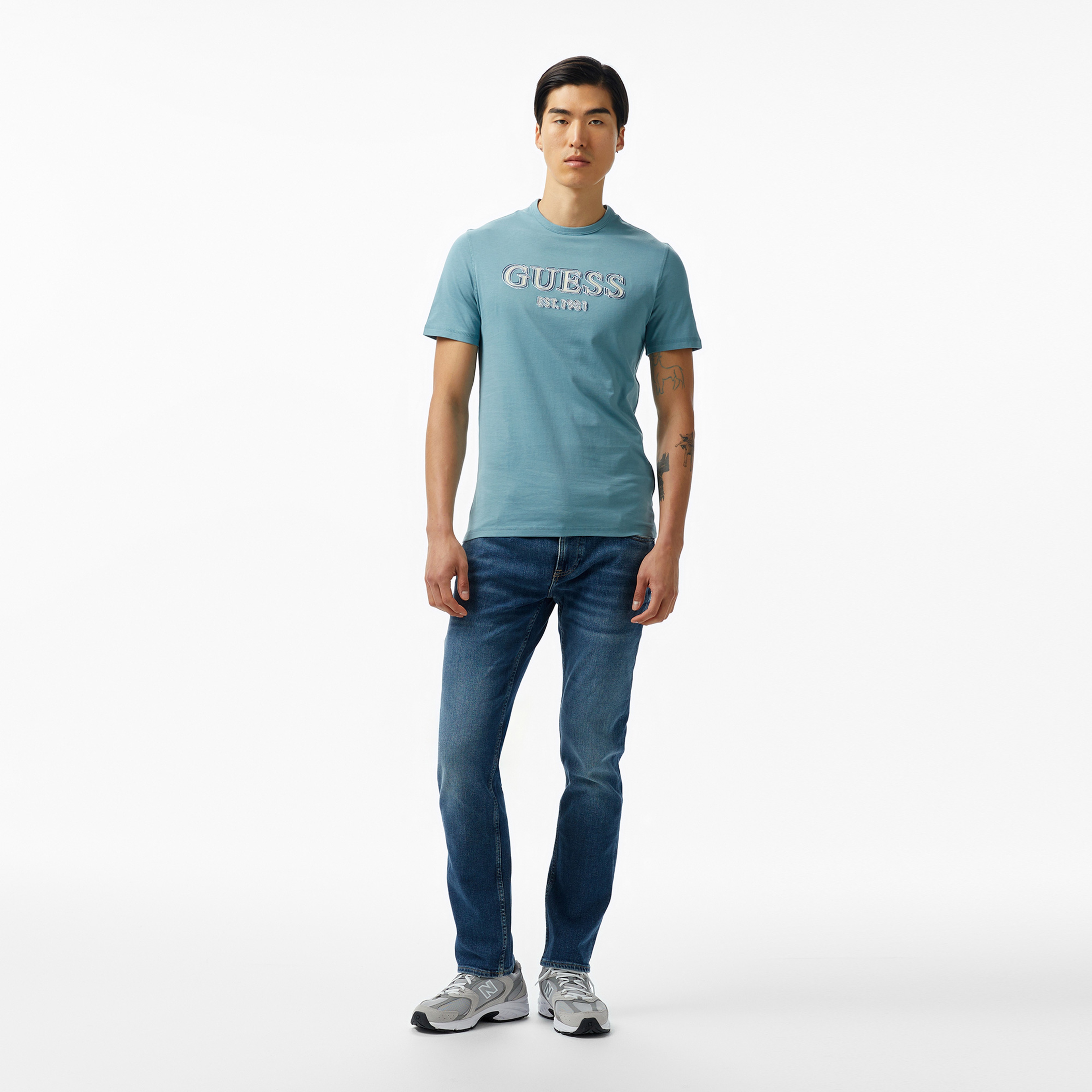 Guess Logo Mid Organic Stream 180 Erkek Mavi T-Shirt