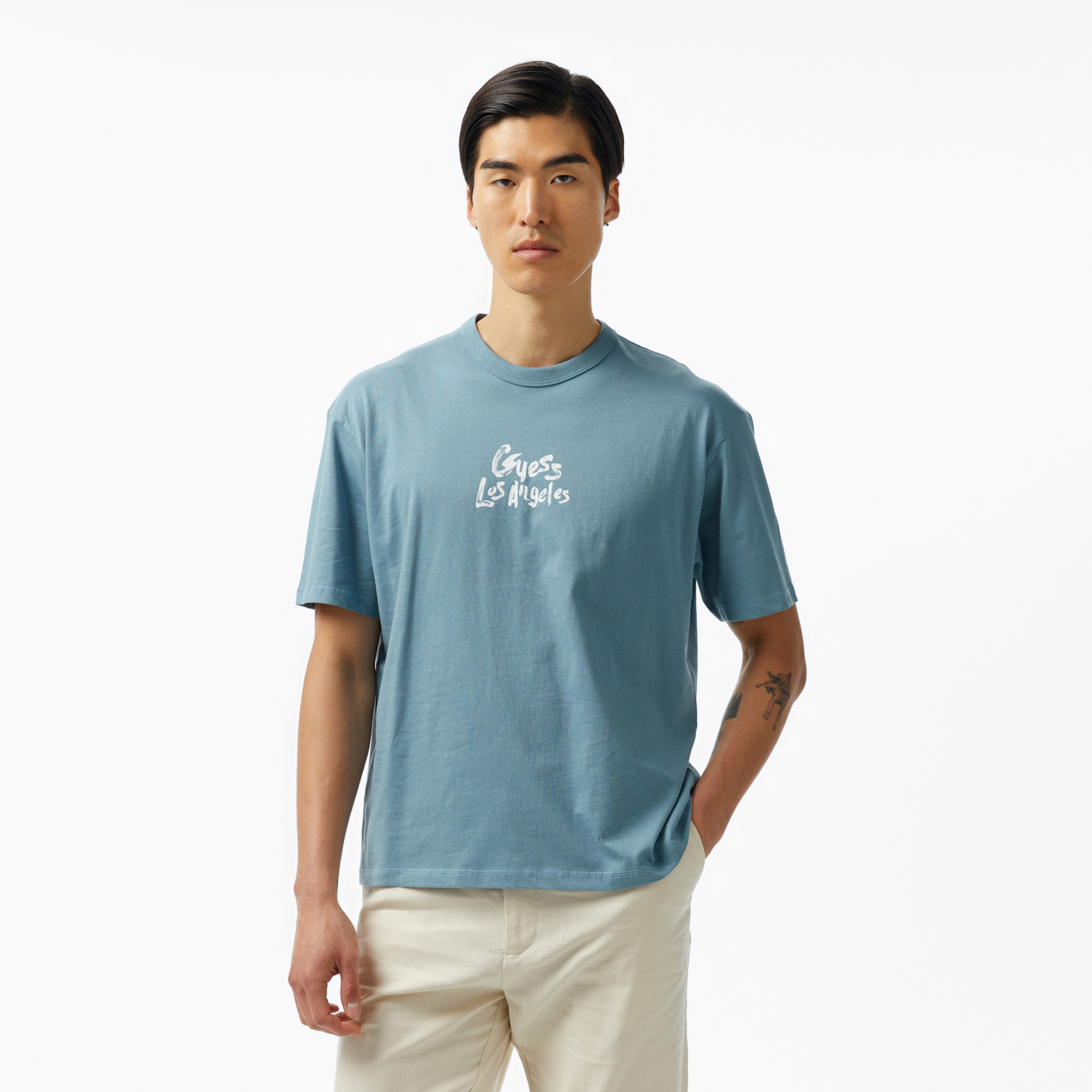Guess Patch At Back Mid Organic Heavy 205 Erkek Mavi T-Shirt