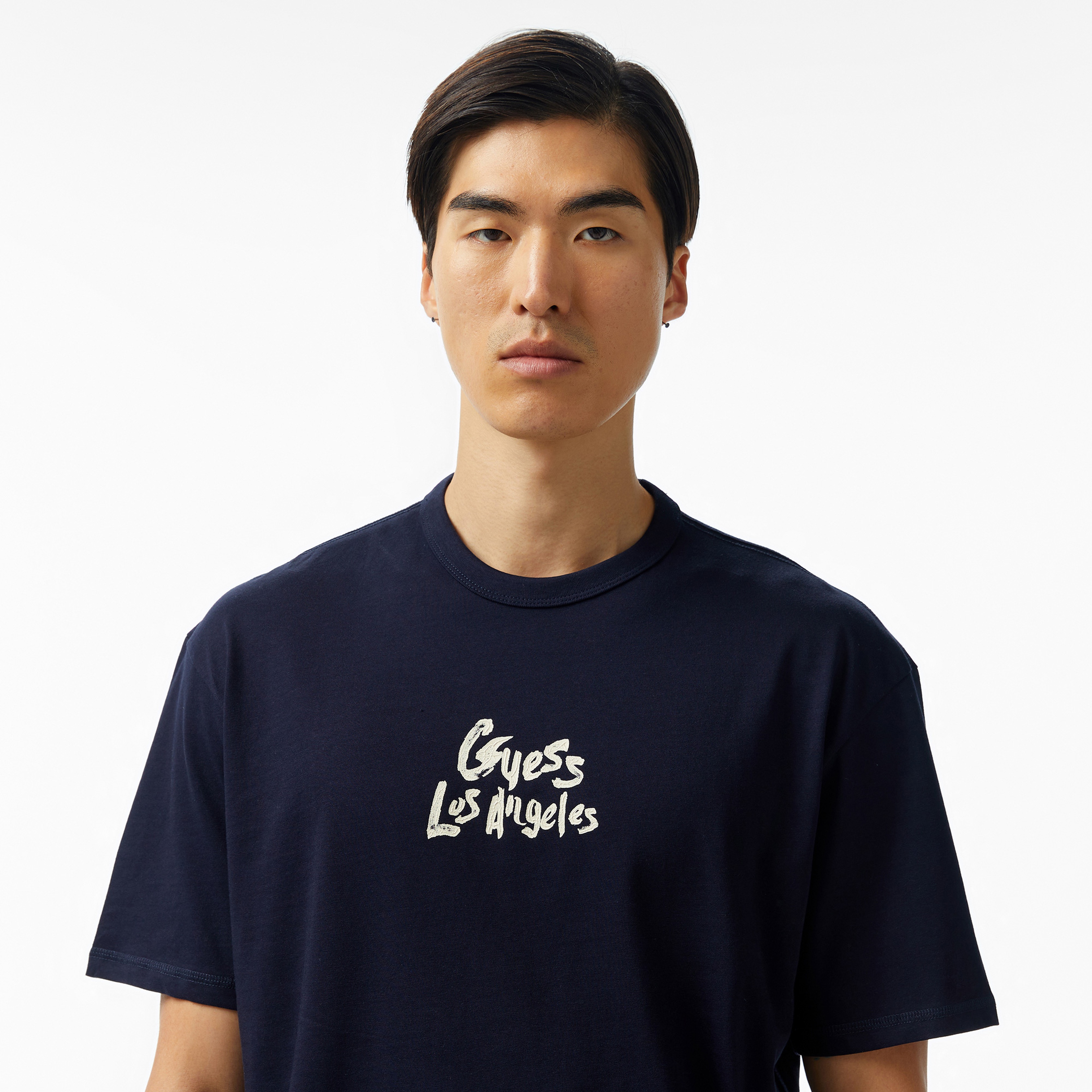 Guess Cn Patch At Back Mid Organic Heavy 205 Erkek Lacivert T-Shirt