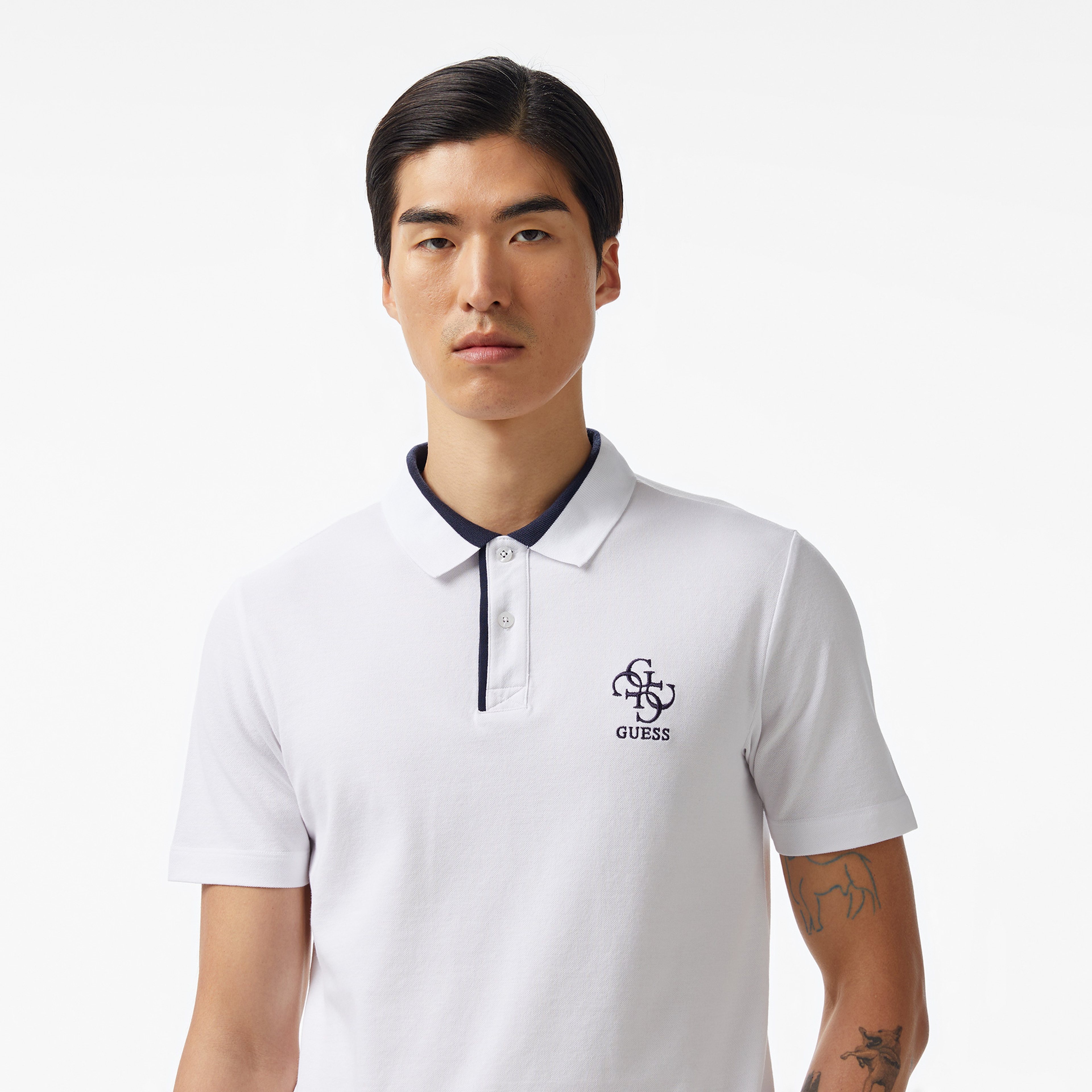 Guess Lyle Mid Organicetch Piquet 230 Erkek Beyaz Polo
