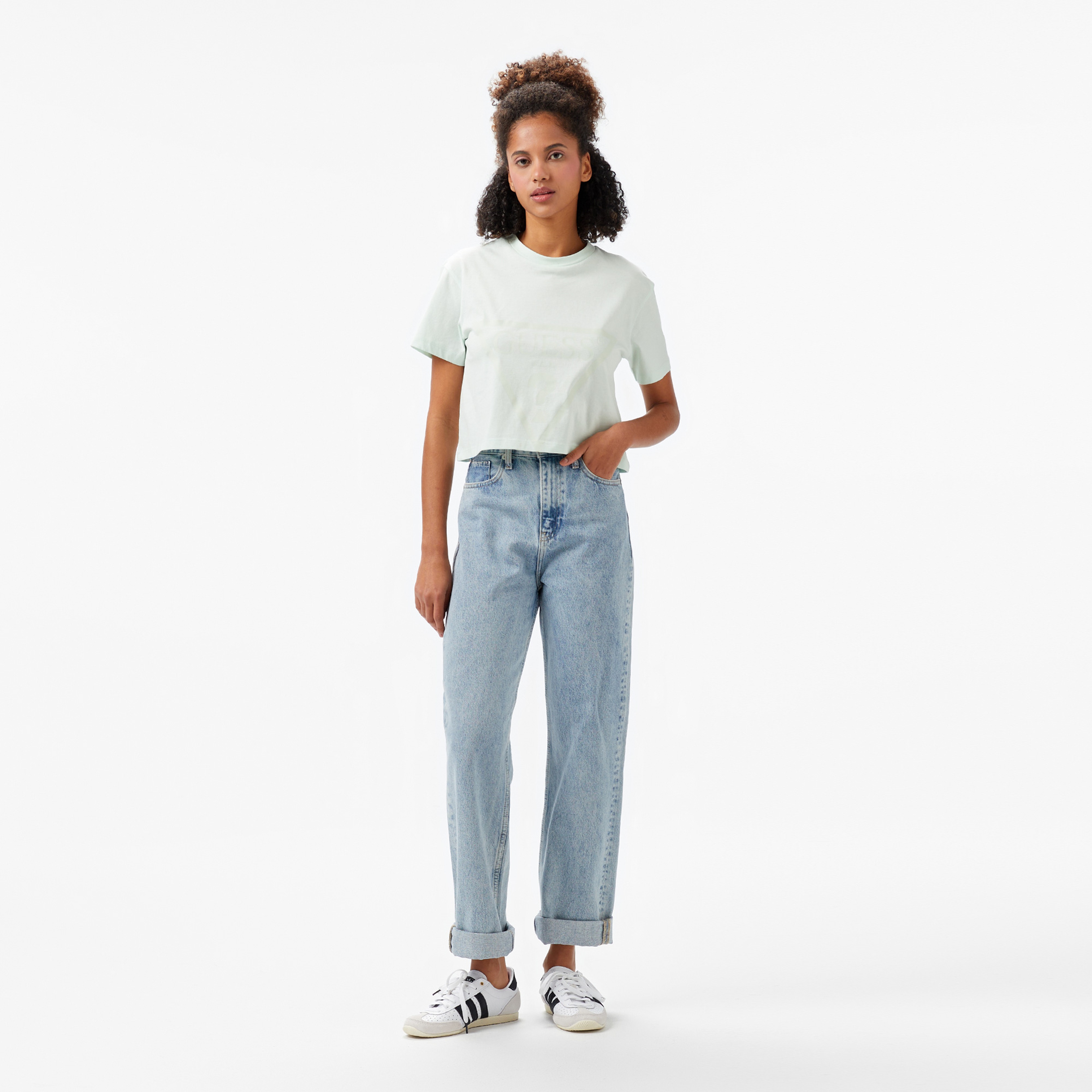 Guess Adele Crop Organic 160Gsm Kadın Yeşil T-Shirt