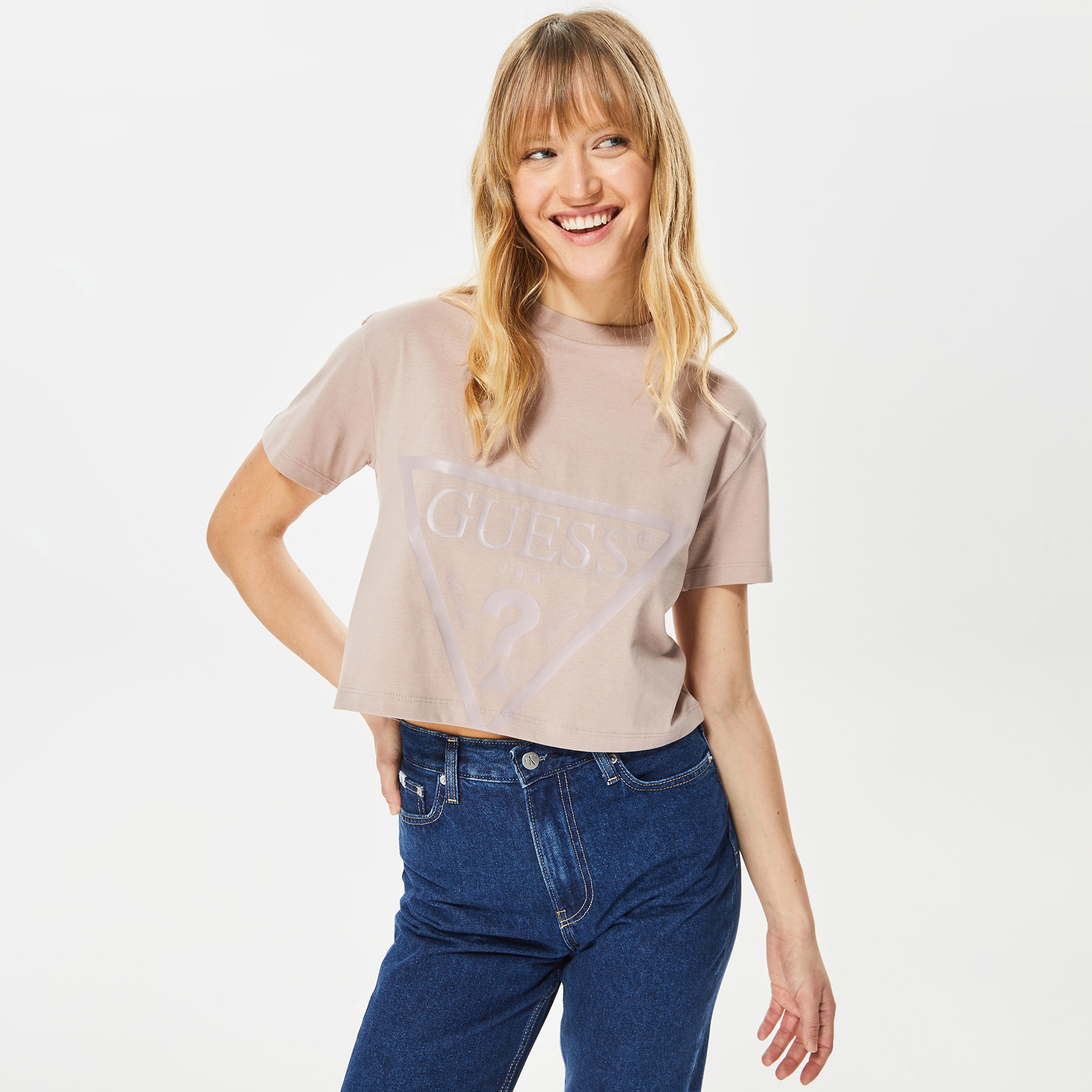 Guess Adele Crop Organic 160Gsm Kadın Kahverengi T-Shirt