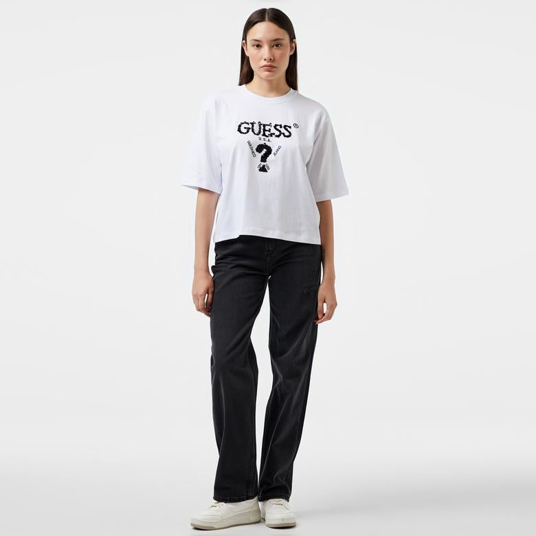 Guess Aurelie Boxy Mid Organic Stream Jersey 180 Kadın Beyaz T-Shirt