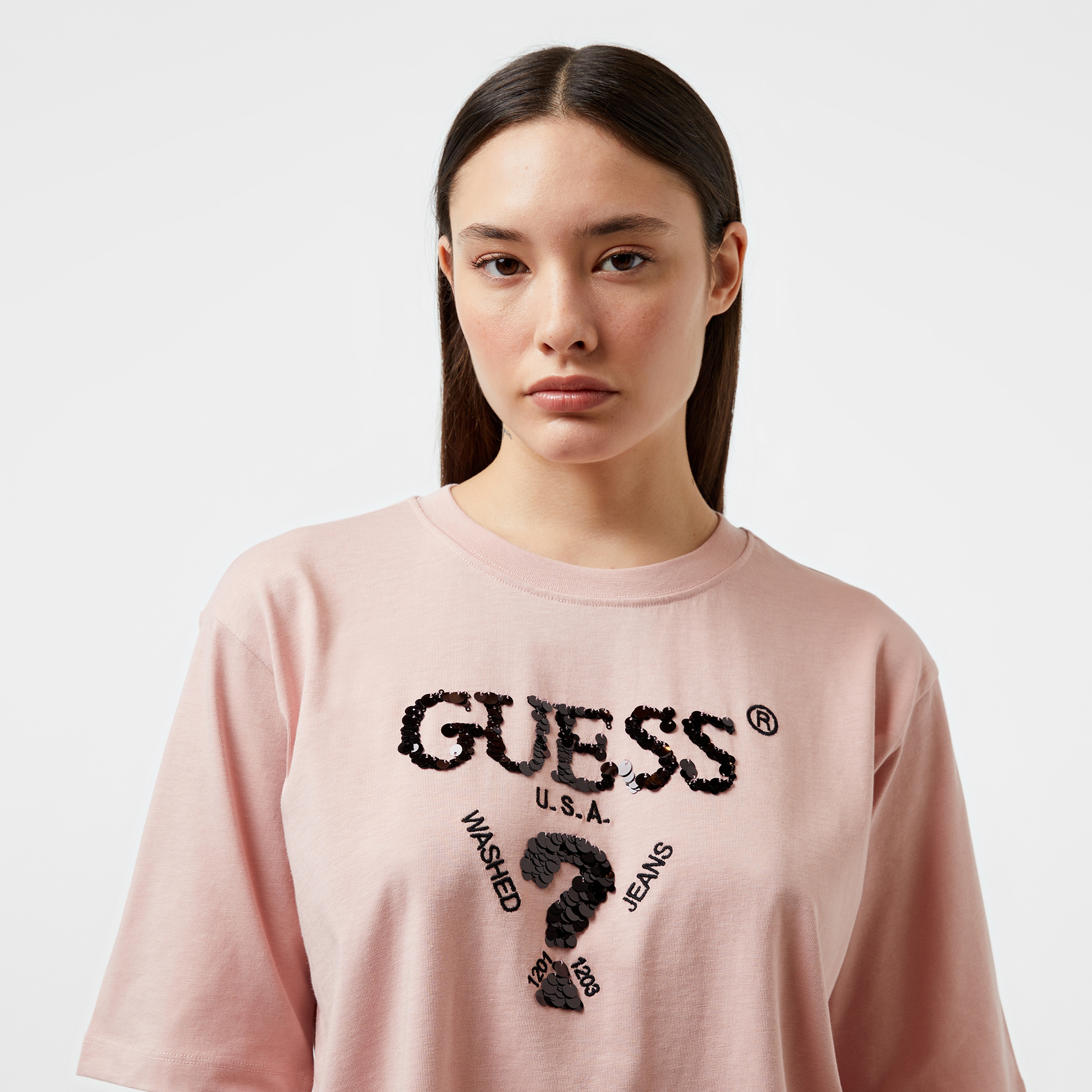 Guess Aurelie Boxy Mid Organic Stream Jersey 180 Kadın Bej T-Shirt