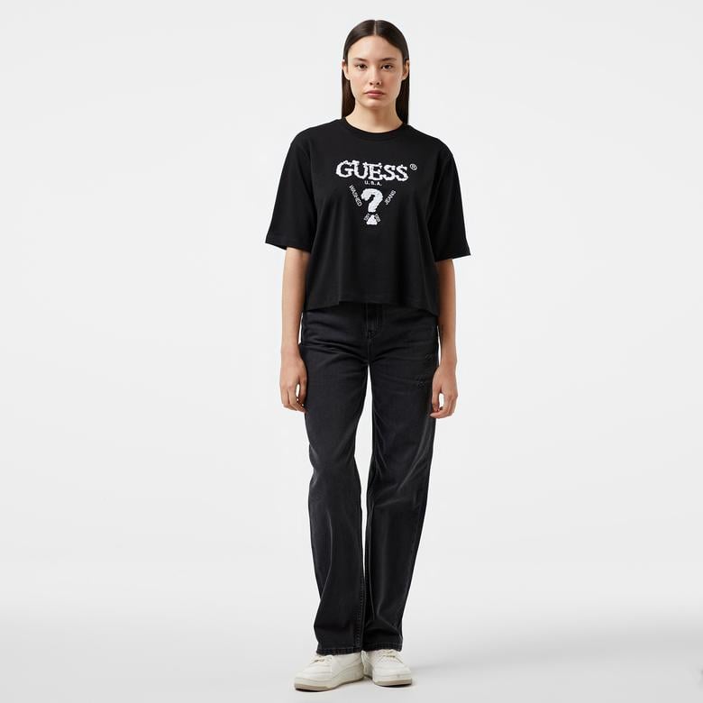 Guess Aurelie Boxy Mid Organic Stream Jersey 180 Kadın Siyah T-Shirt