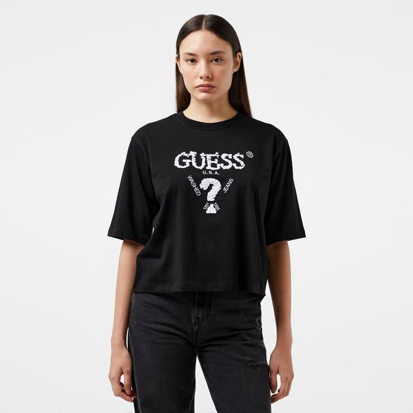 Guess Aurelie Boxy Mid Organic Stream Jersey 180 Kadın Siyah T-Shirt