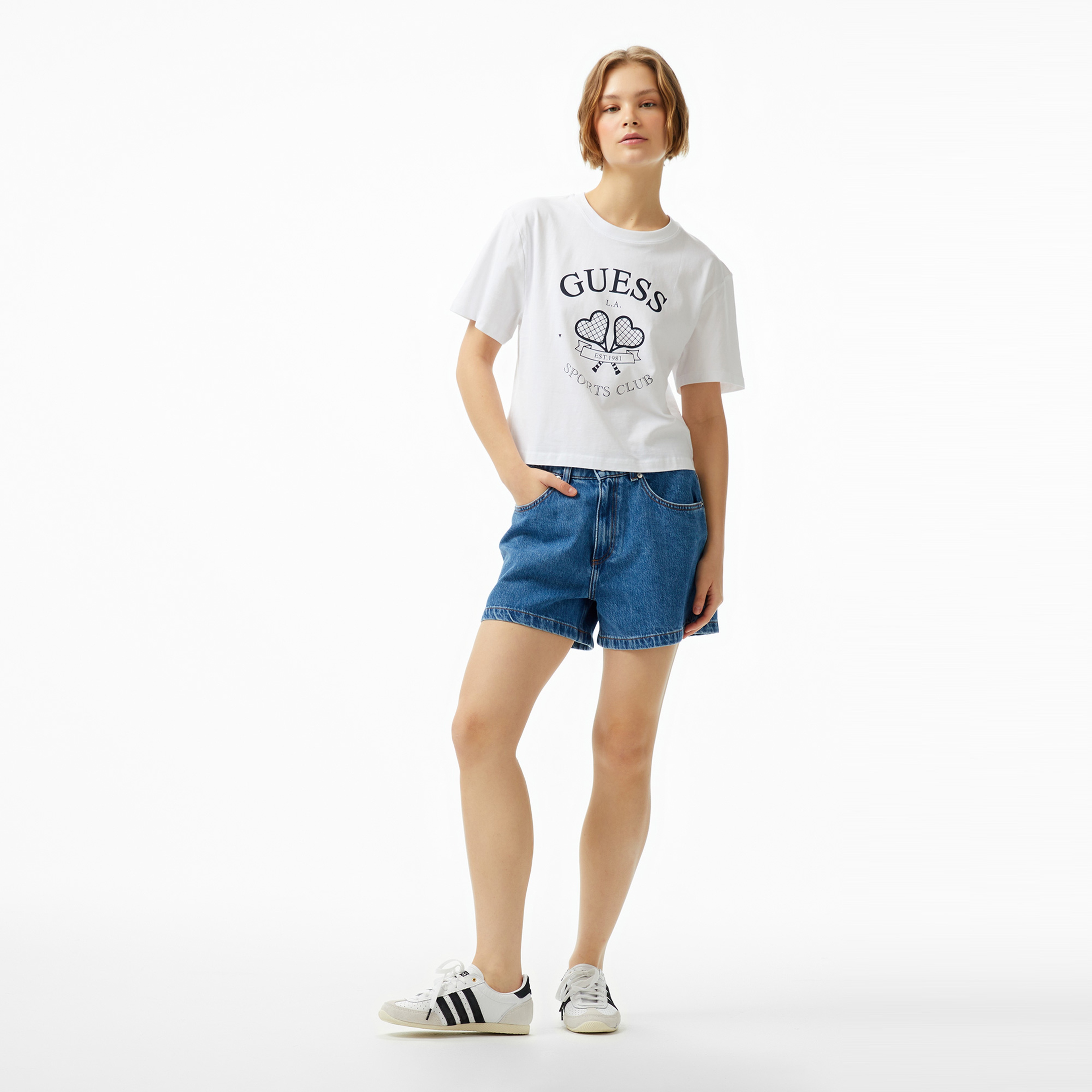 Guess Boxy Mid Organic Stream 180 Kadın Beyaz T-Shirt