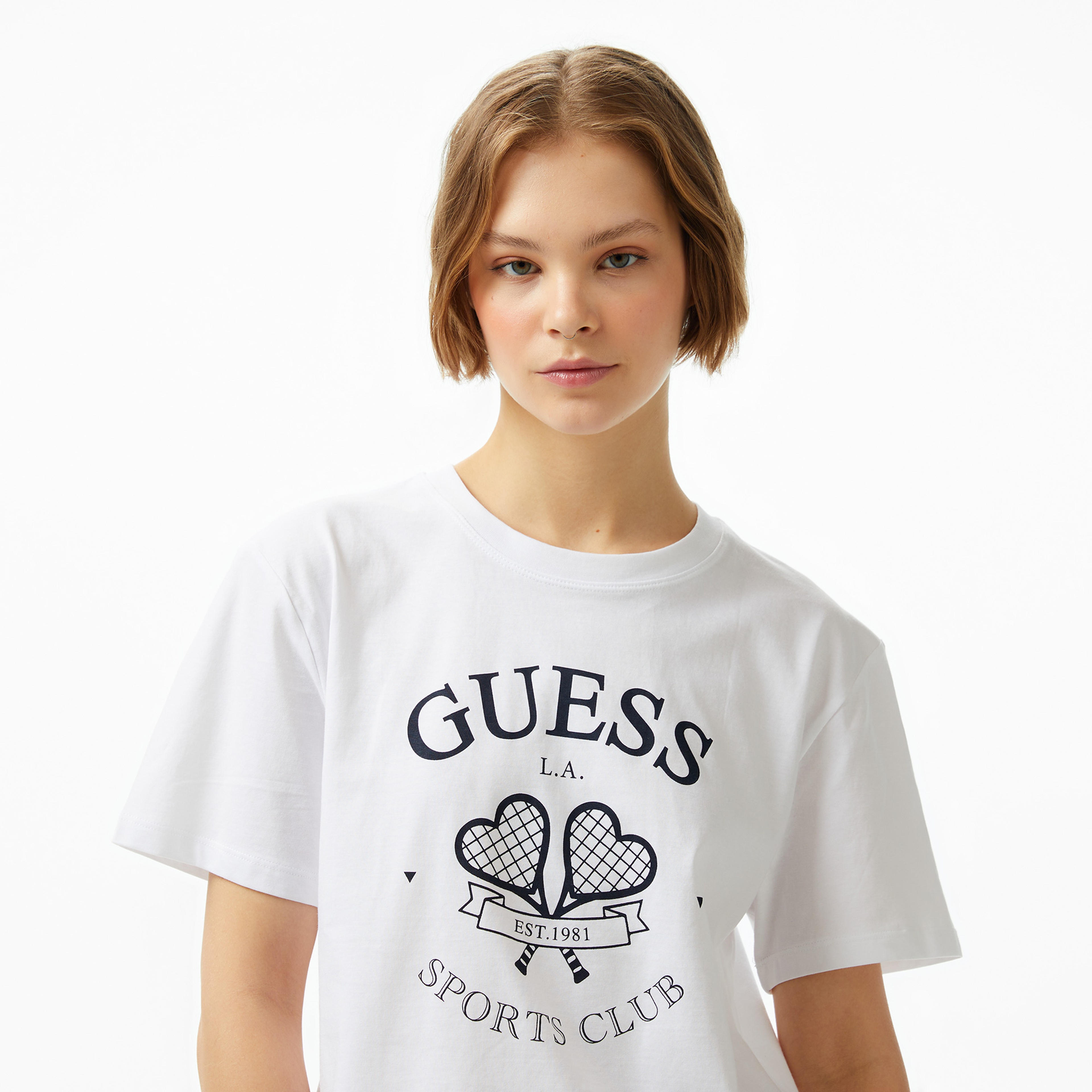 Guess Boxy Mid Organic Stream 180 Kadın Beyaz T-Shirt