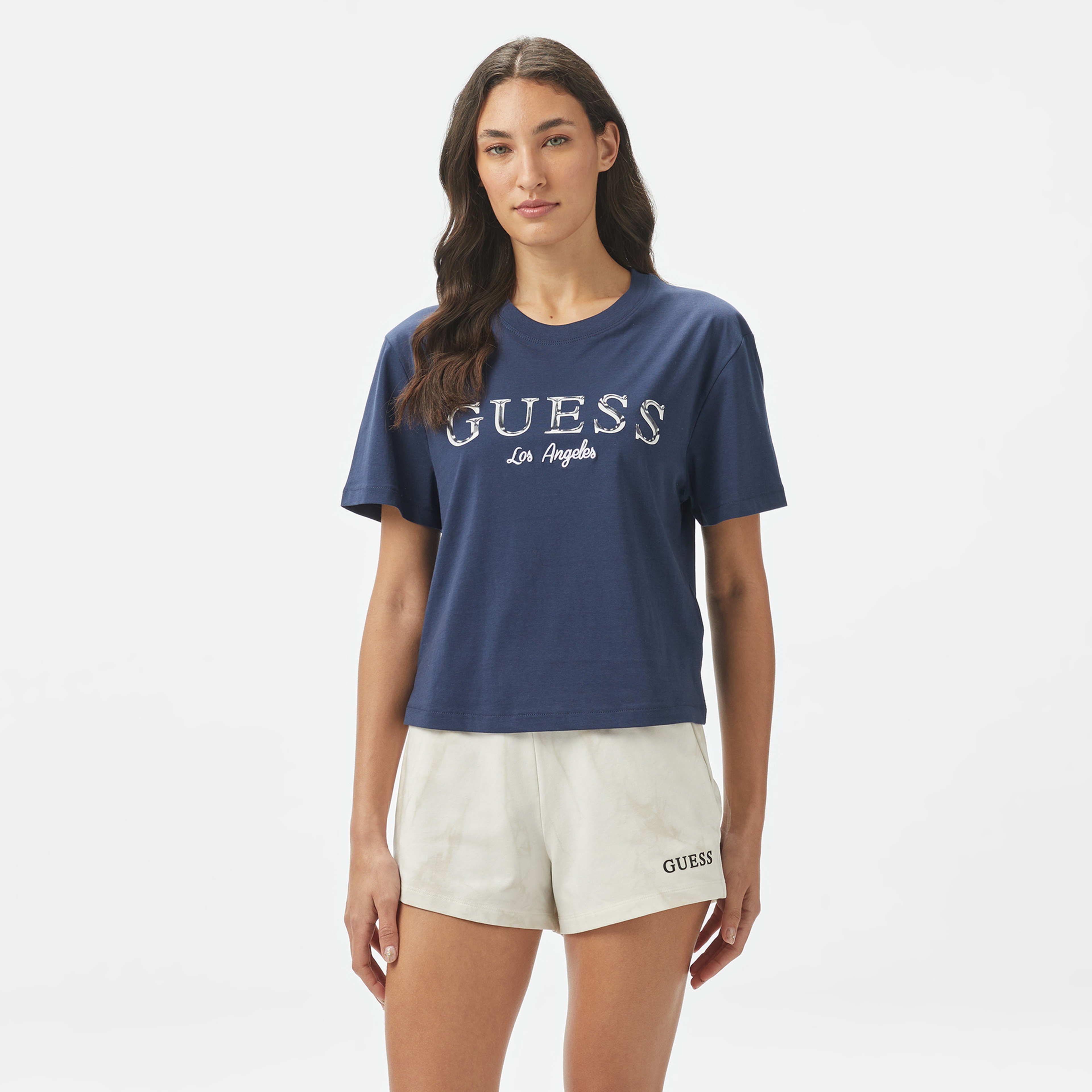 Guess Clematis Crop Kimono Kadın Mavi T-Shirt
