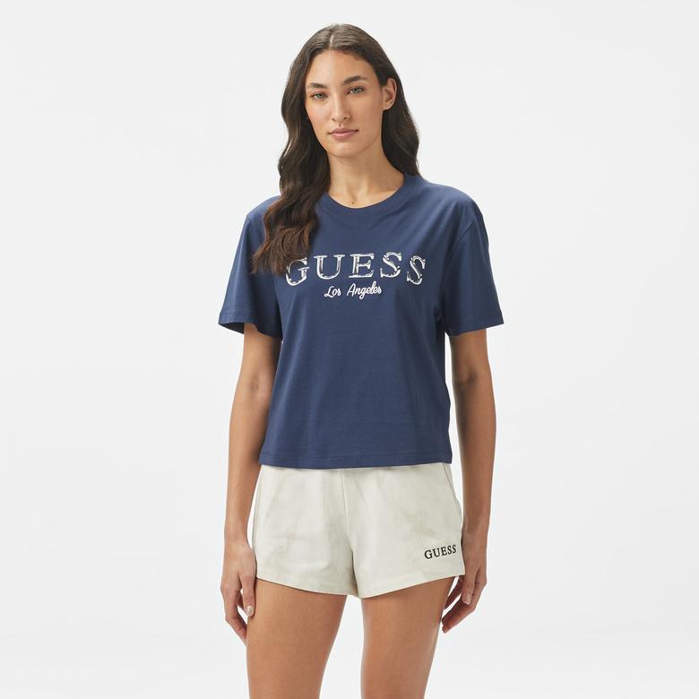 Guess Clematis Crop Kimono  Kadın Mavi T-Shirt