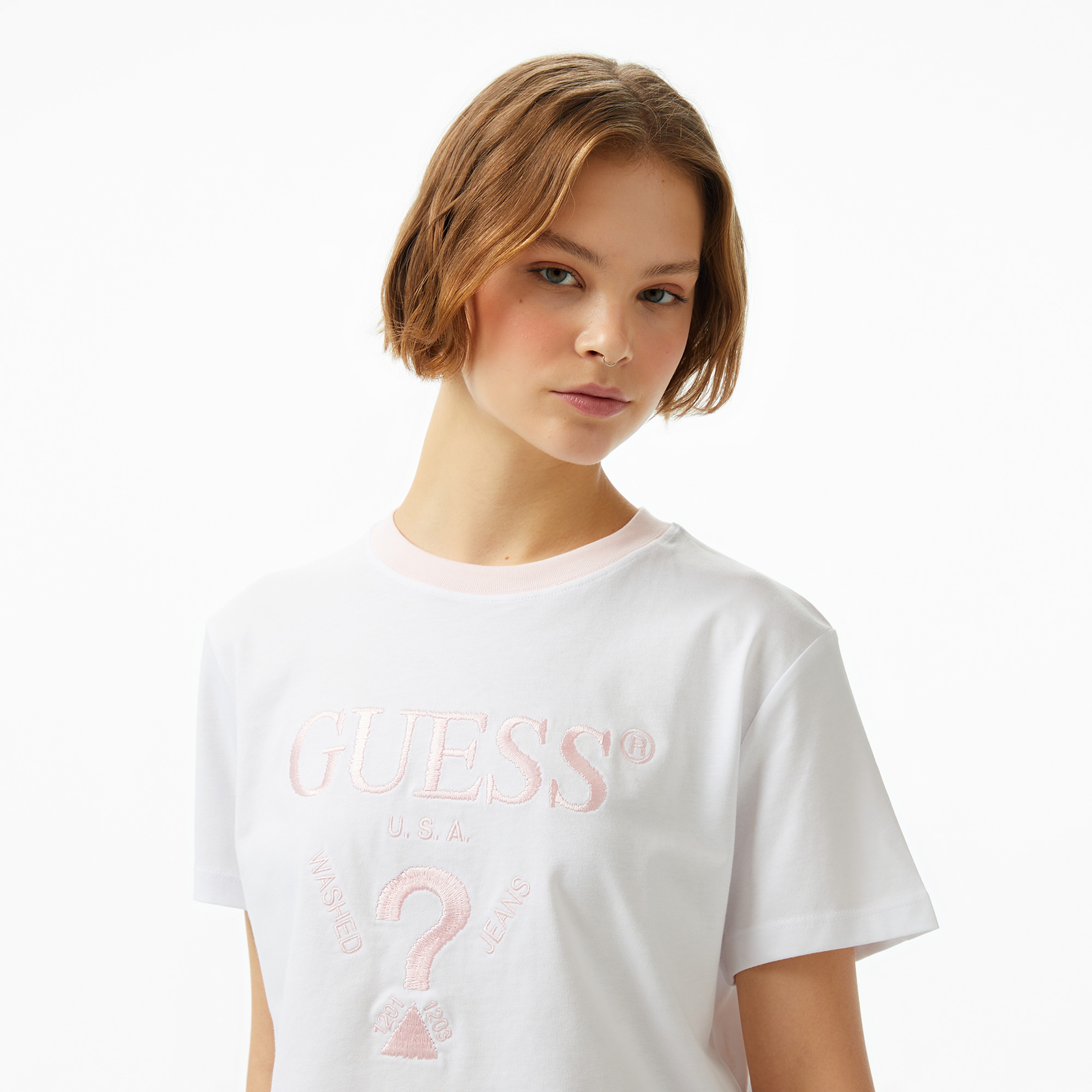 Guess Filanta Crop Mid Organic Stream 180 Kadın Beyaz T-Shirt