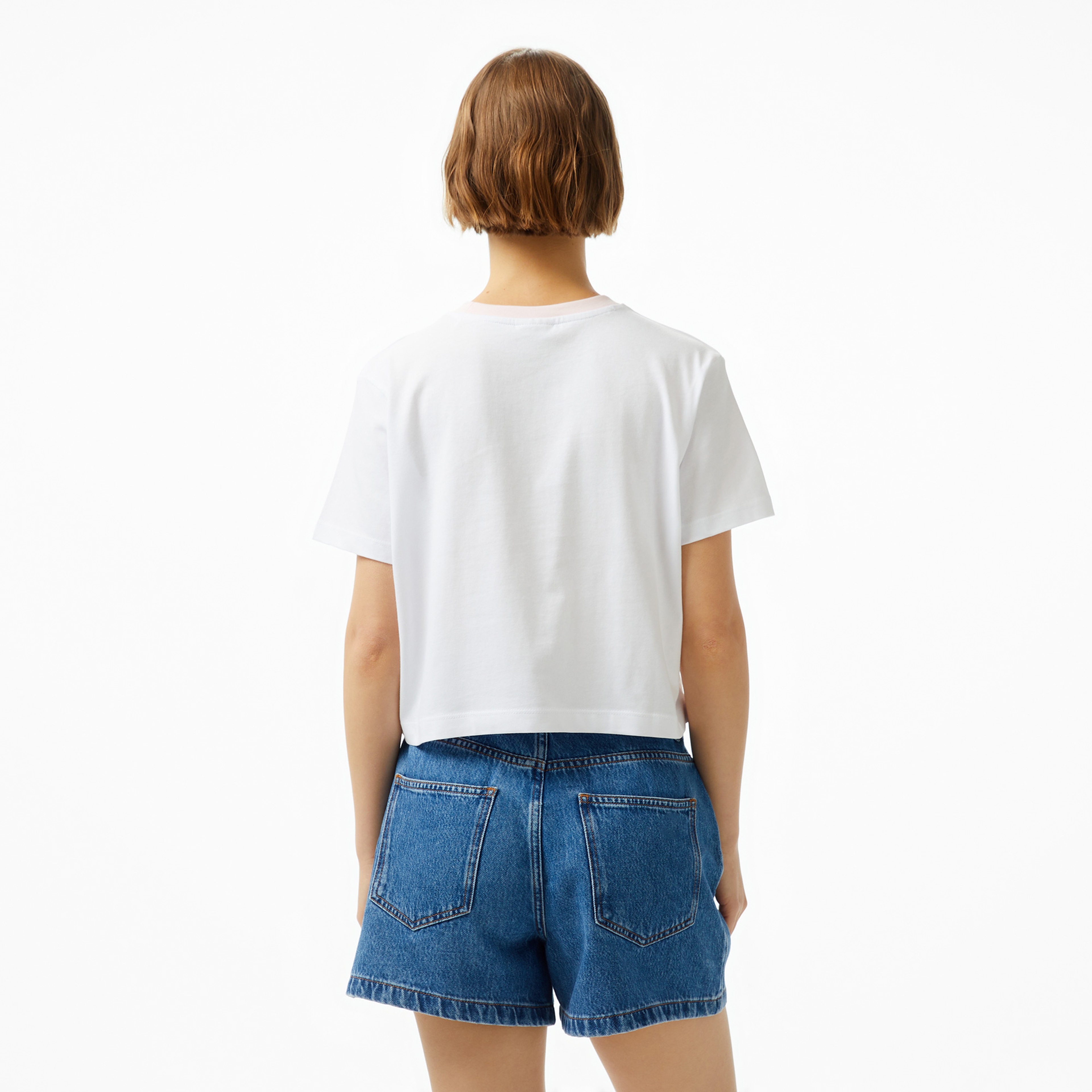 Guess Filanta Crop Mid Organic Stream 180 Kadın Beyaz T-Shirt