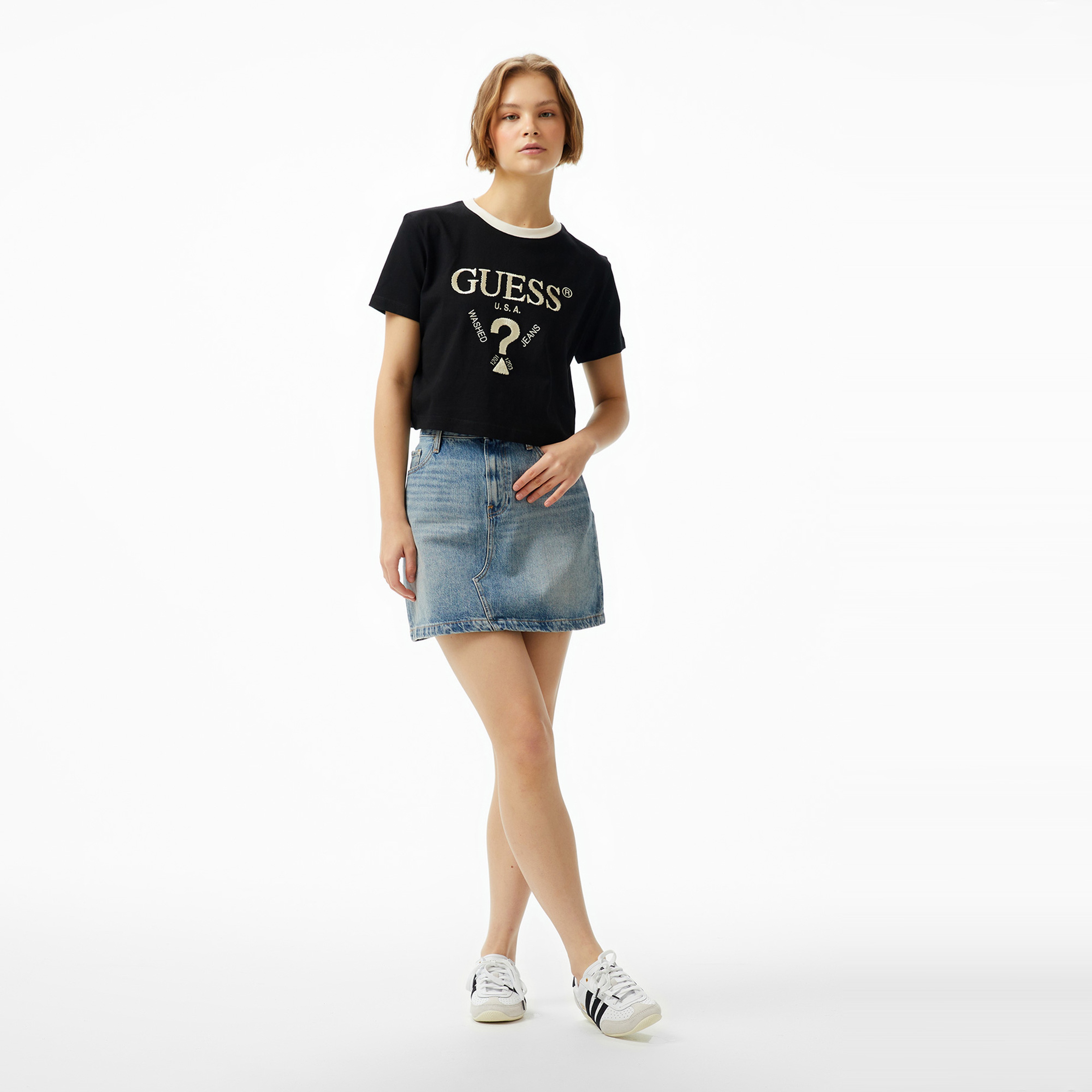 Guess Filanta Crop Mid Organic Stream 180 Kadın Siyah T-Shirt
