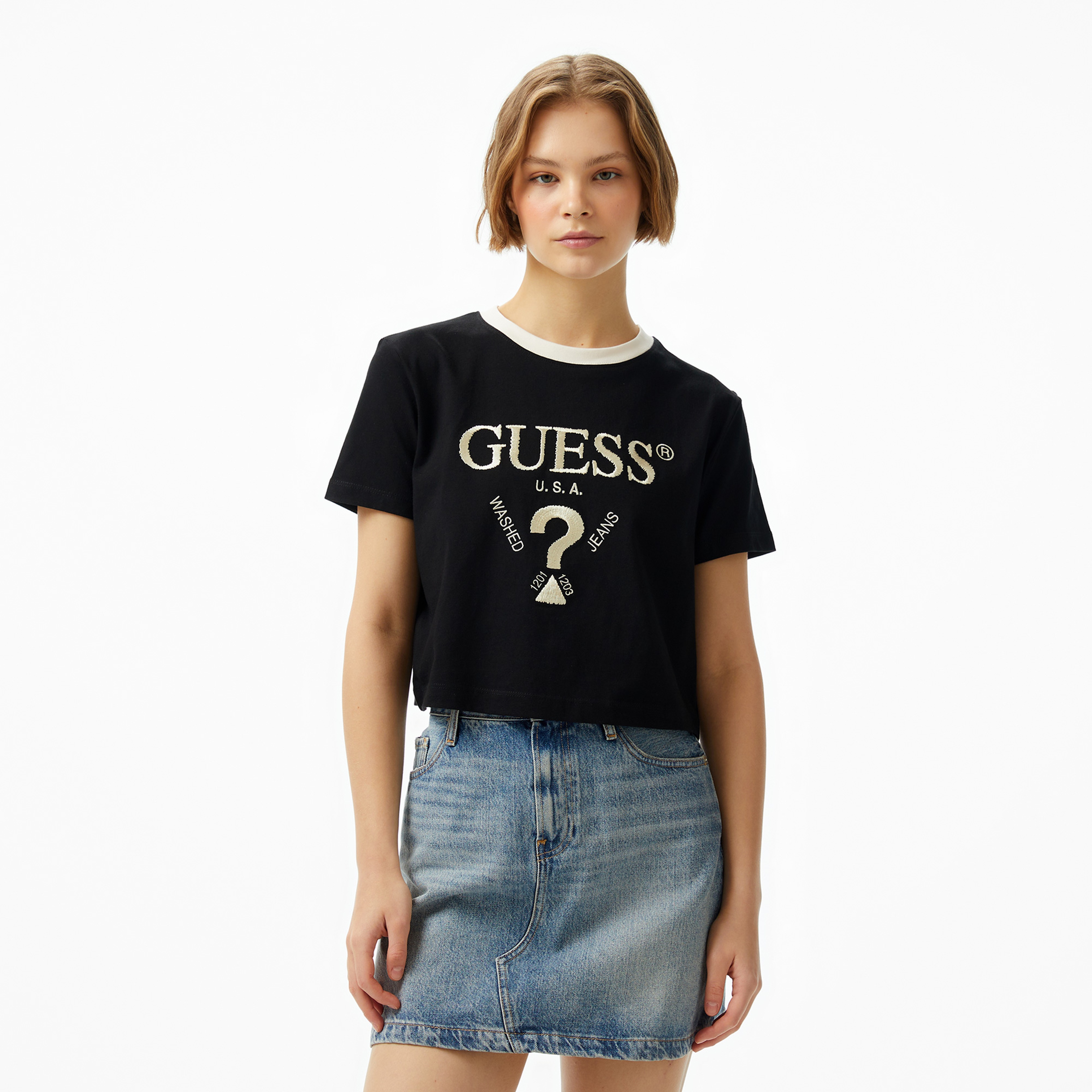 Guess Filanta Crop Mid Organic Stream 180 Kadın Siyah T-Shirt