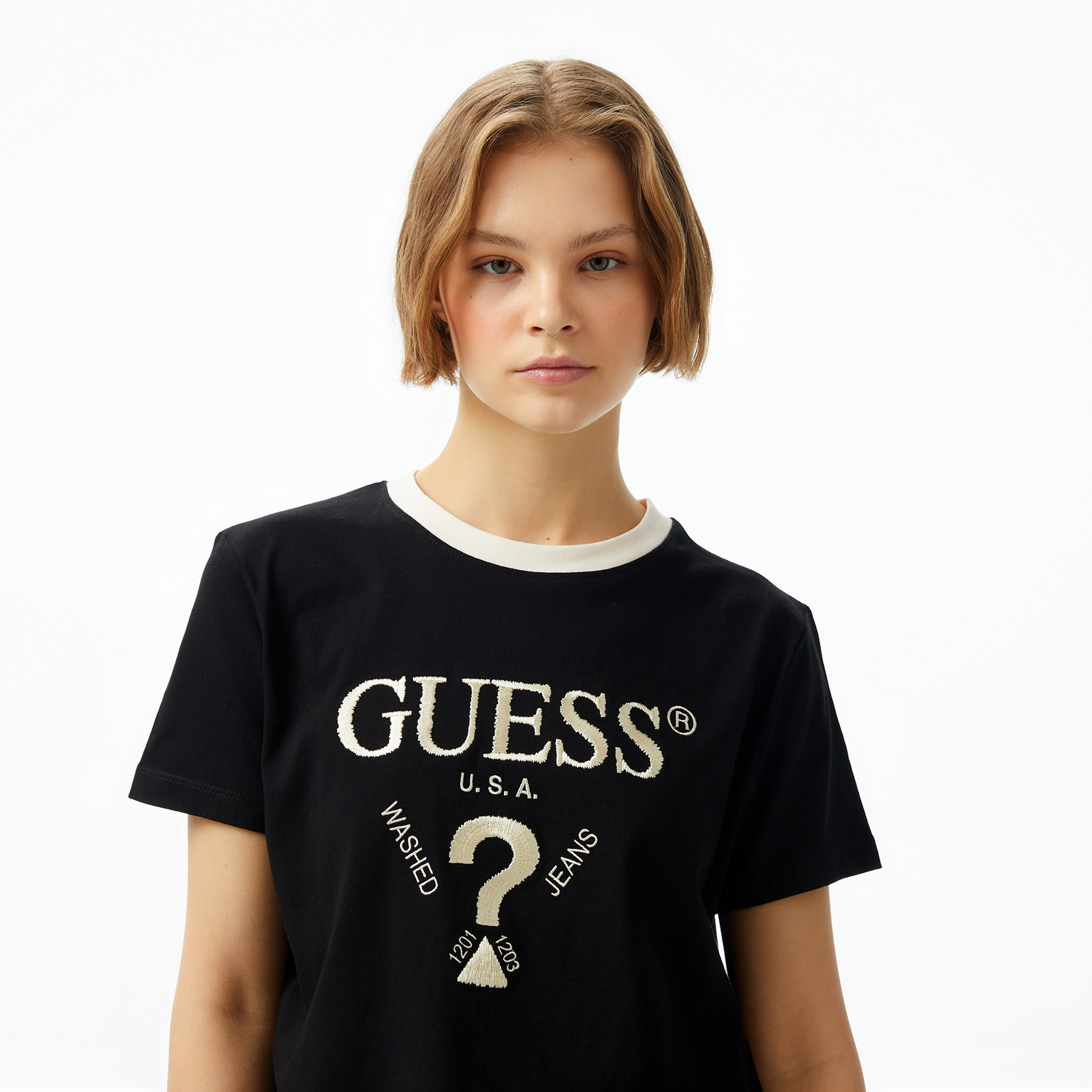 Guess Filanta Crop Mid Organic Stream 180 Kadın Siyah T-Shirt