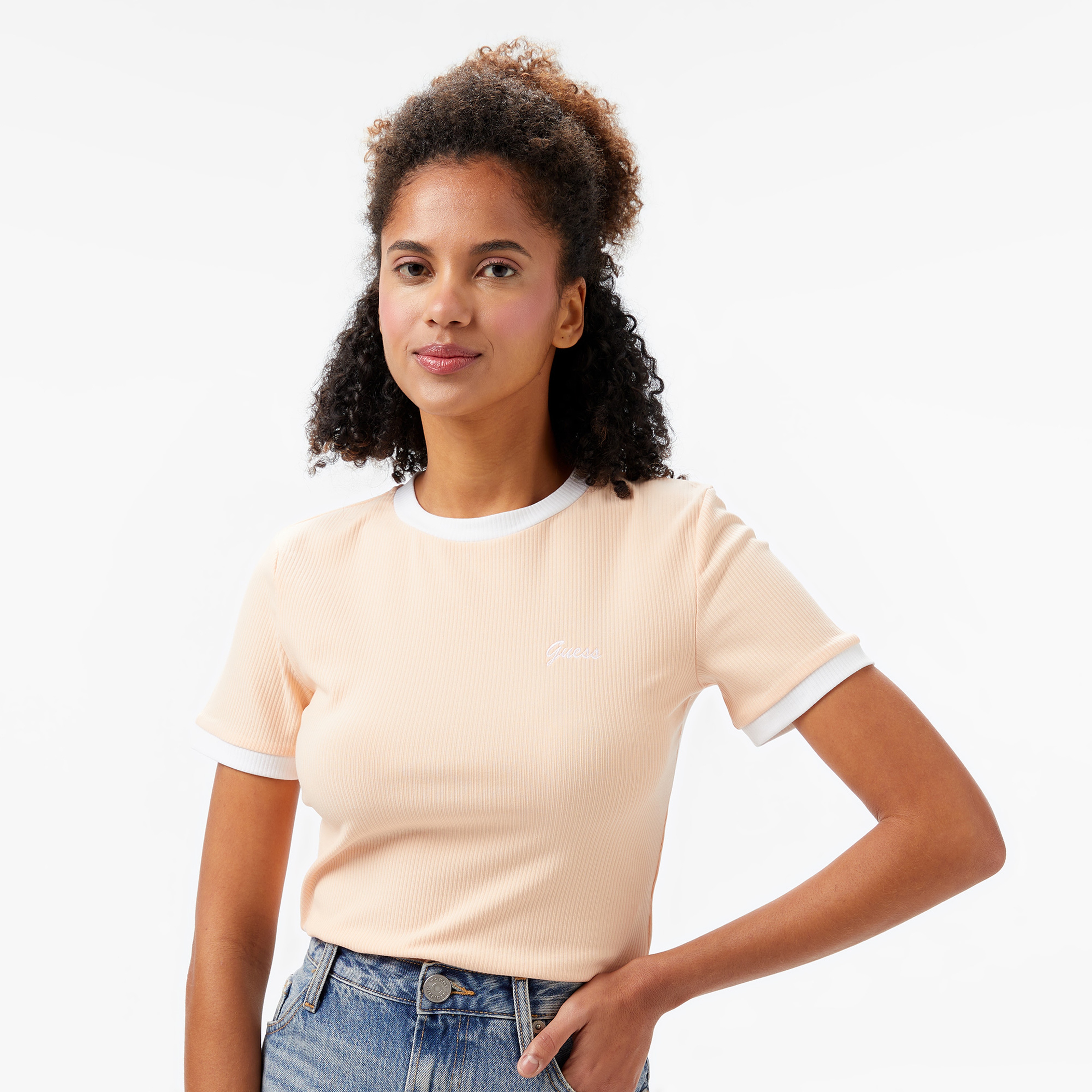 Guess Marigold Rib Eco Viscose Rib Kadın Pembe Top