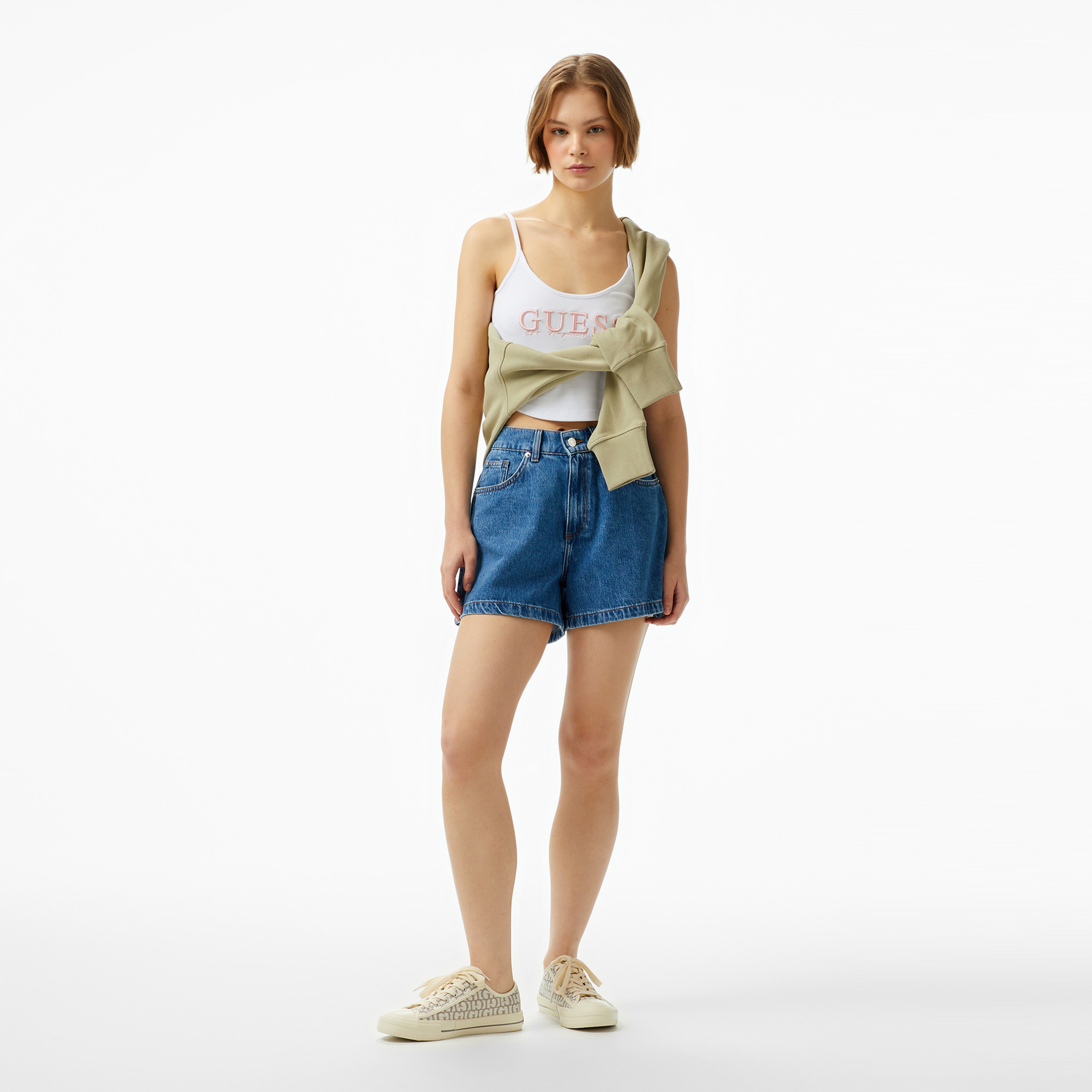 Guess Sunflower Rib Eco Smooth Girly Rib 435 Kadın Beyaz Top