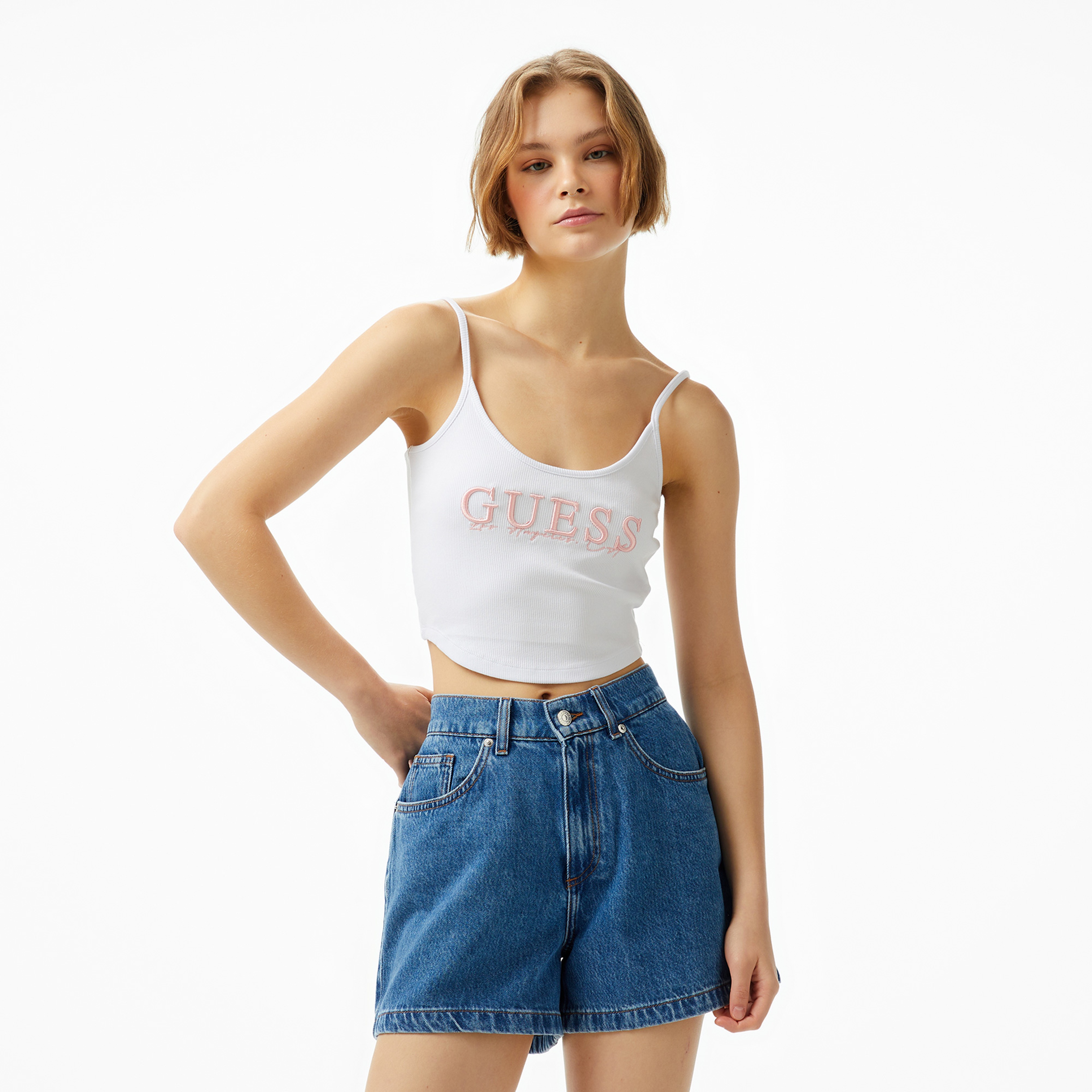 Guess Sunflower Rib Eco Smooth Girly Rib 435 Kadın Beyaz Top