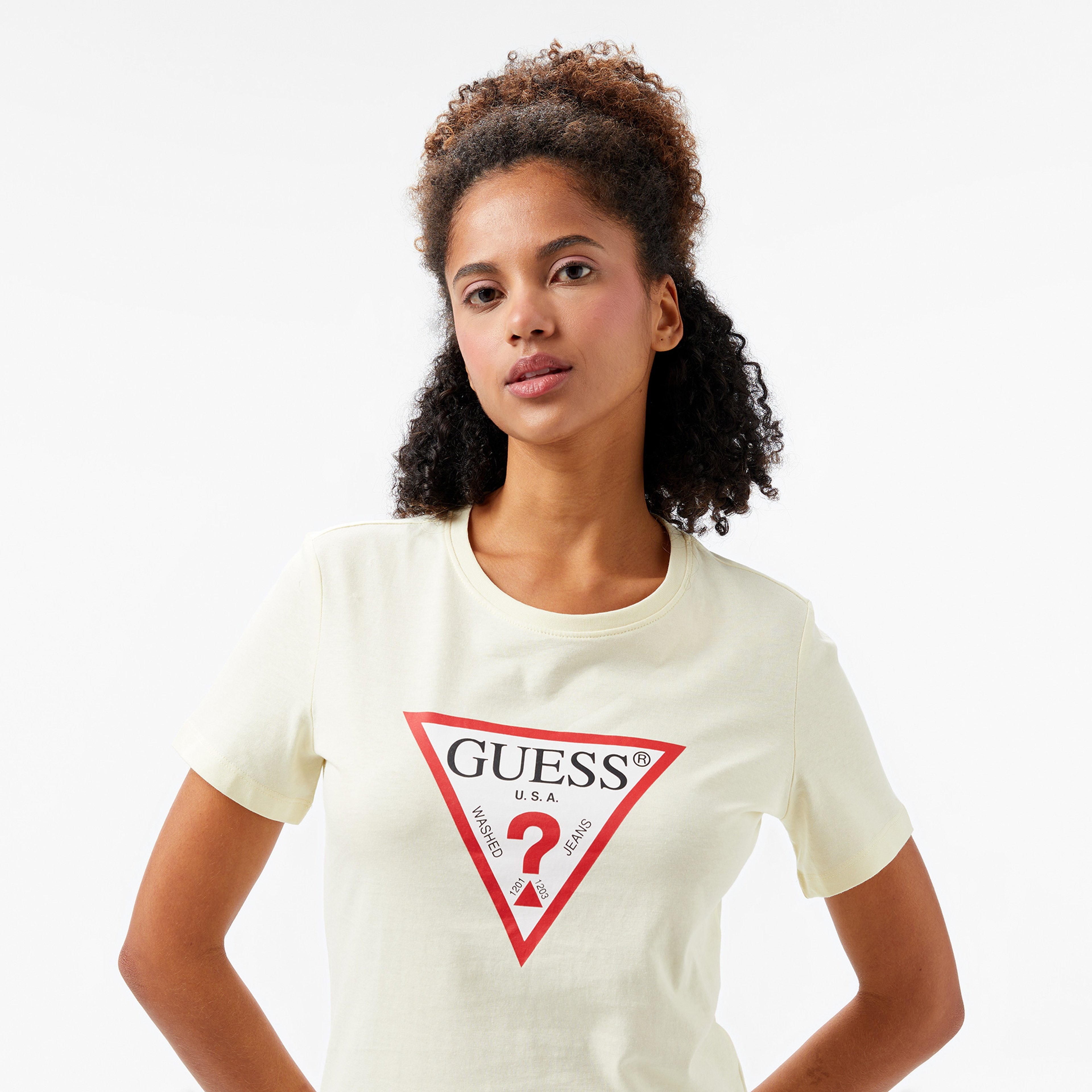 Guess Cn Original Mid Organiceam 180 Kadın Sarı T-Shirt