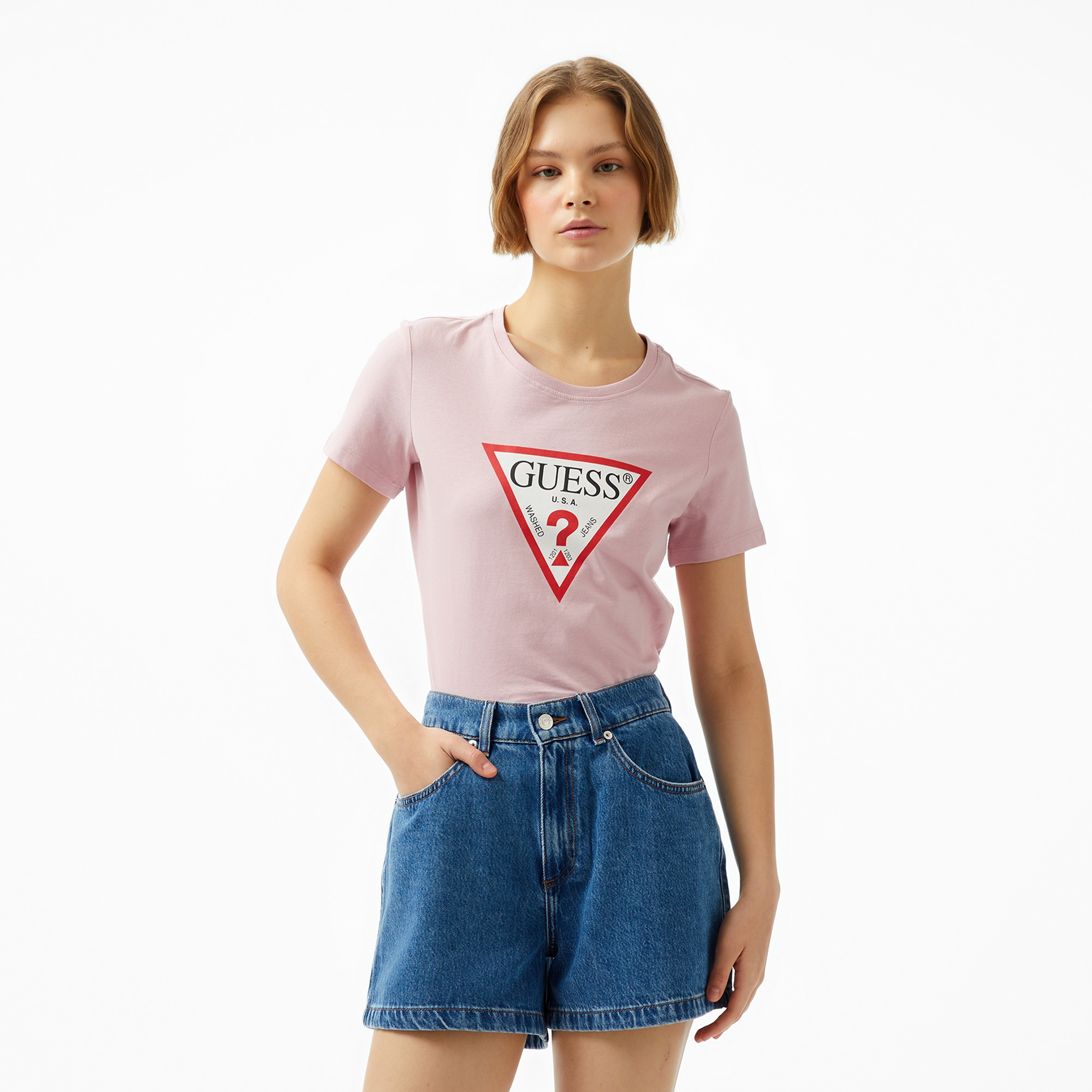 Guess Cn Original Mid Organiceam 180 Kadın Mor T-Shirt