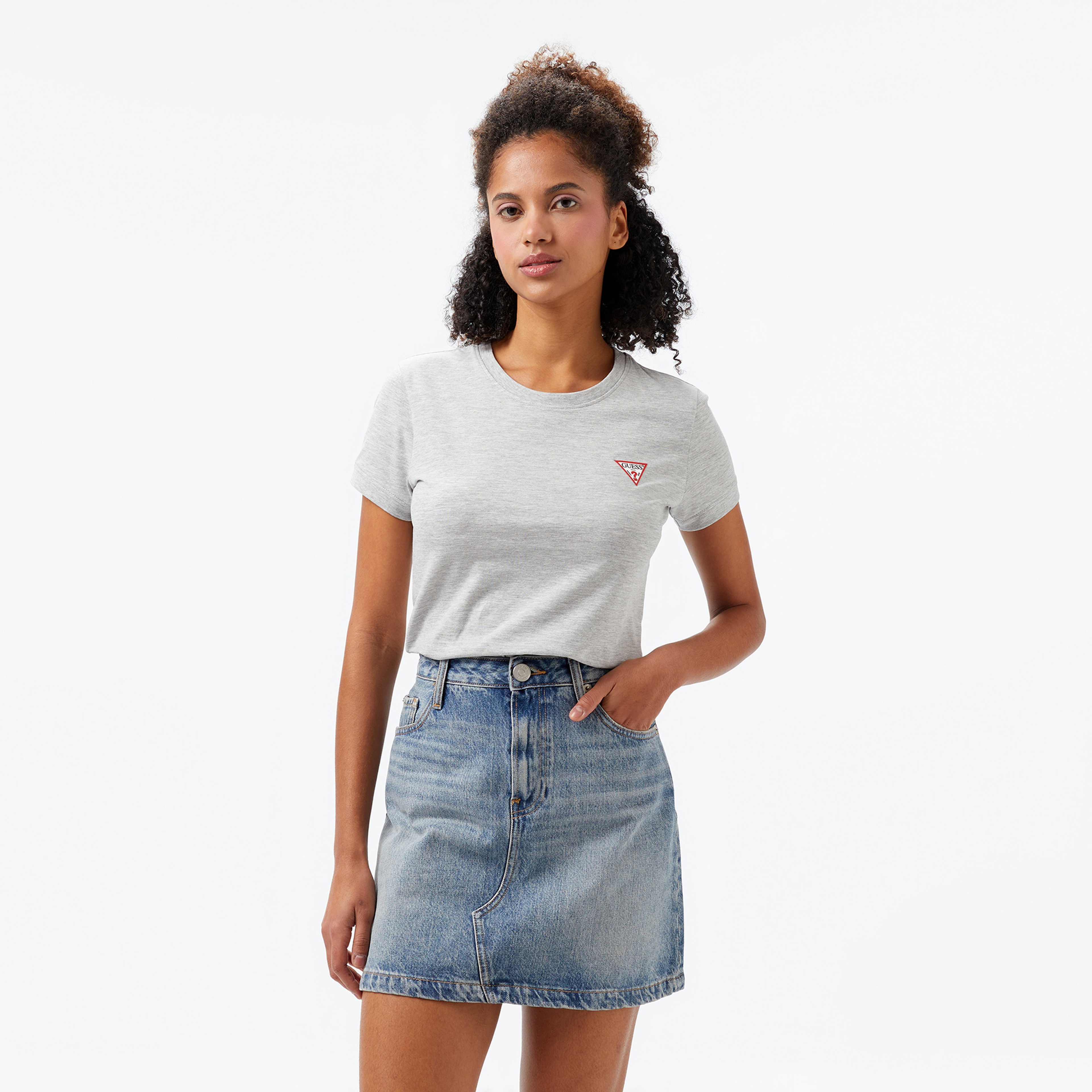 Guess Cn Mini Triangle Mid Organicetch 180 Kadın Gri T-Shirt