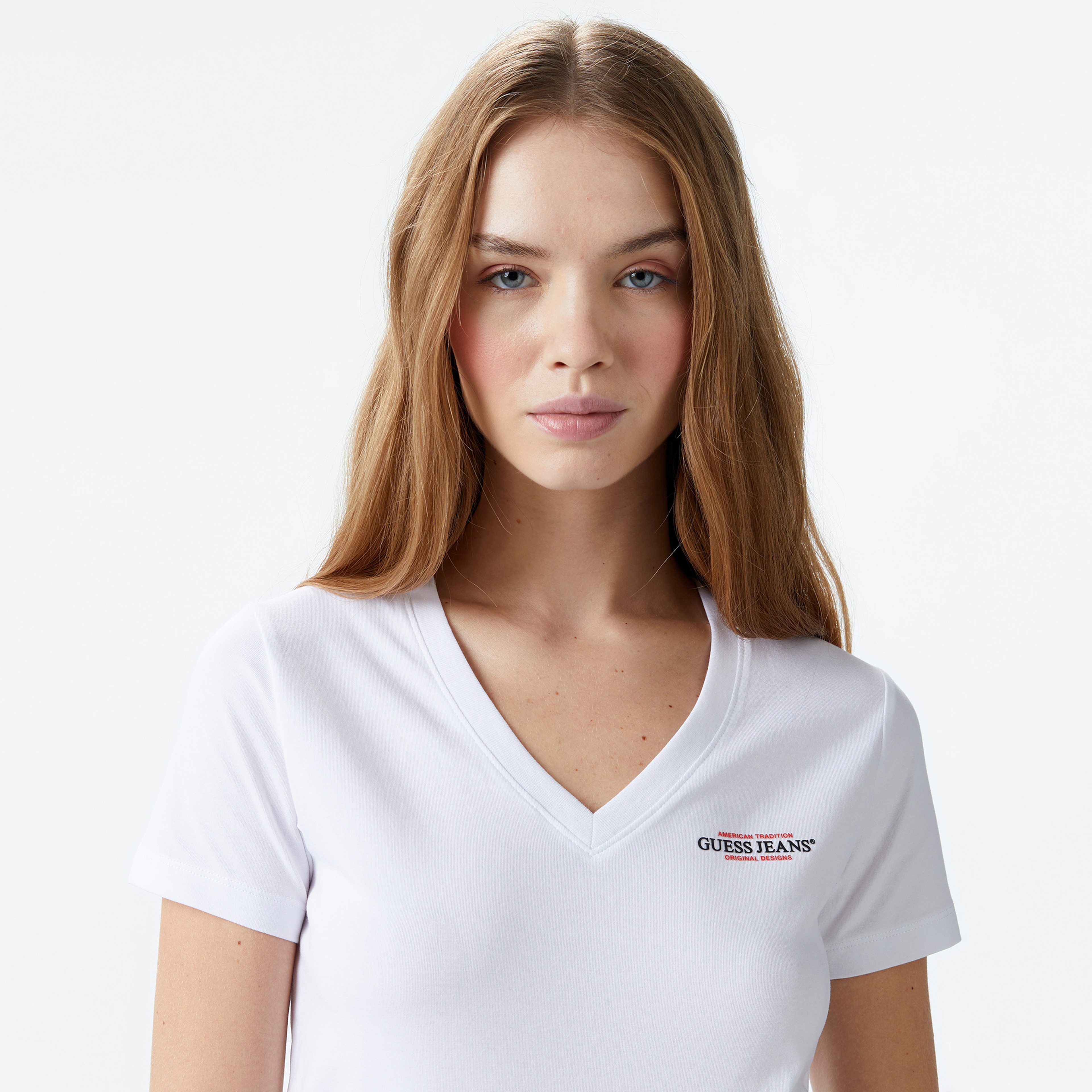 Guess Slim Mini Mid Organic Stretch Jersey 180 Kadın Beyaz T-Shirt