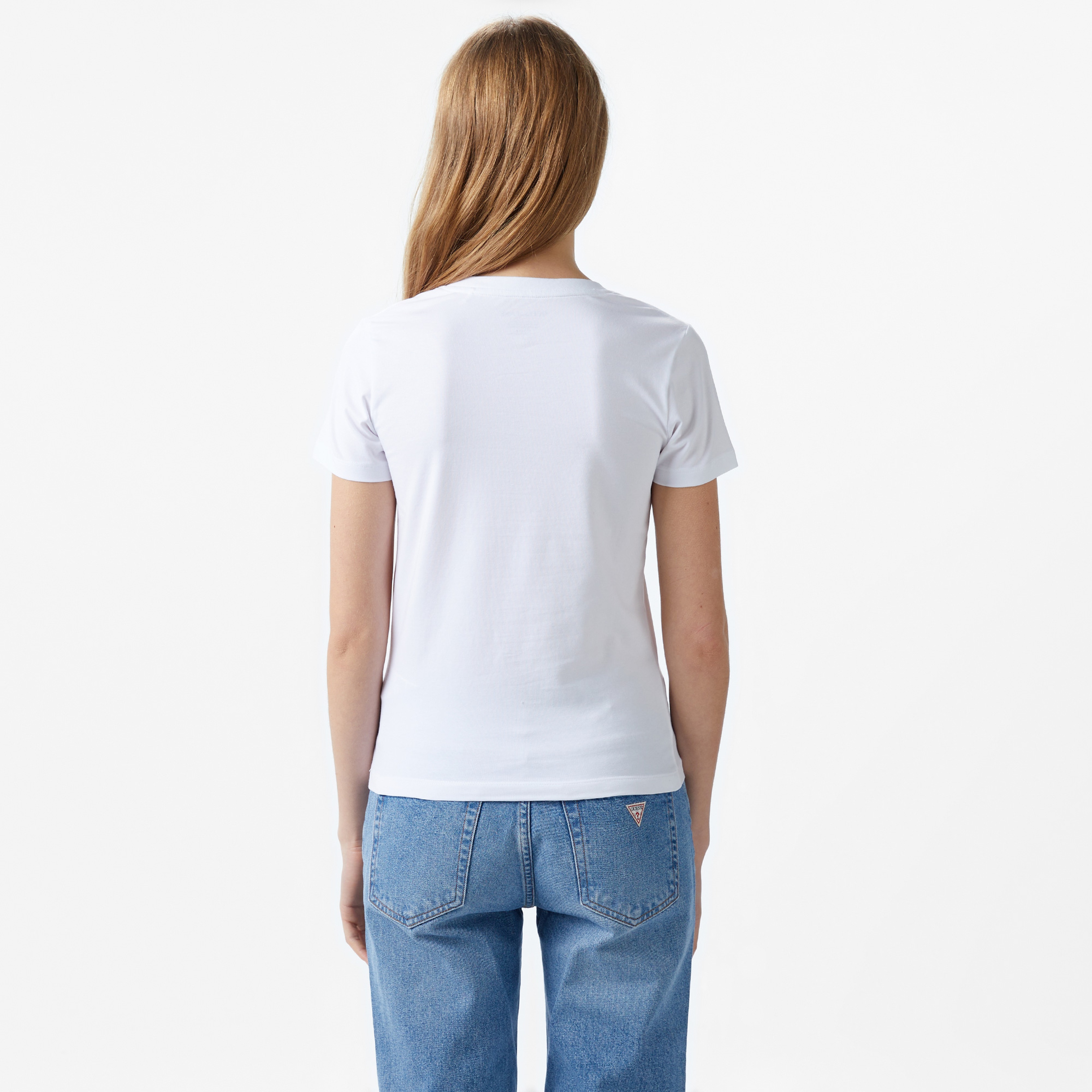 Guess Slim Mini Mid Organic Stretch Jersey 180 Kadın Beyaz T-Shirt