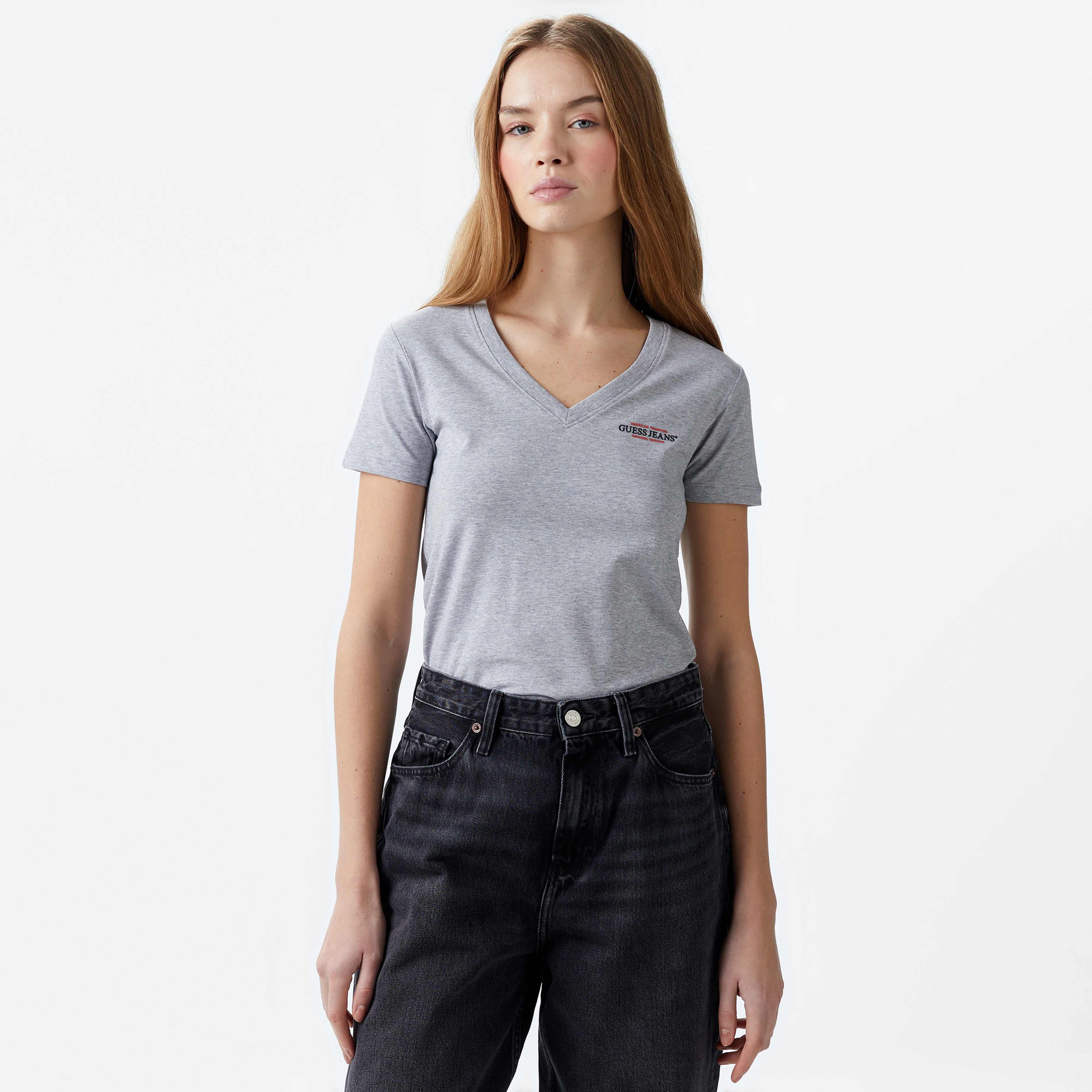 Guess Slim Mini Mid Organic Stretch Jersey 180 Kadın Mavi T-Shirt