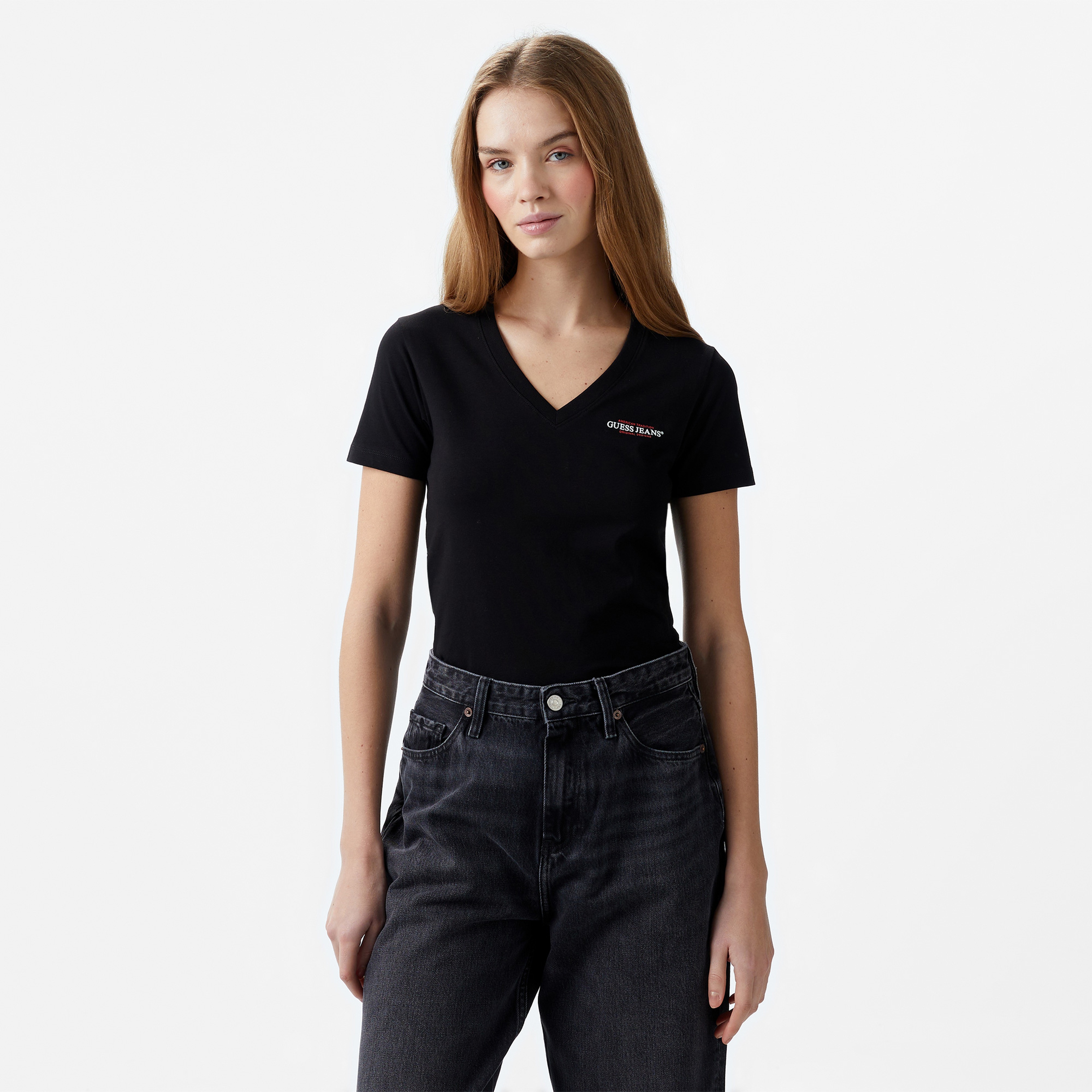 Guess Slim Mini Mid Organic Stretch Jersey 180 Kadın Siyah T-Shirt