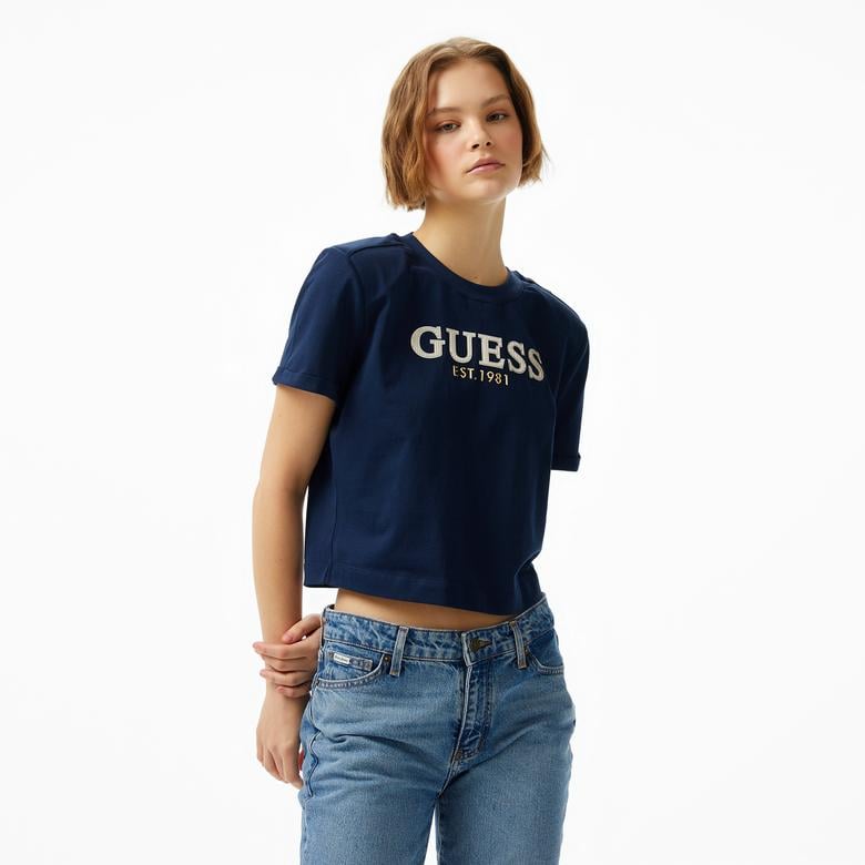 Guess Cn Cropped Washed Mid Organic Heavy 205 Kadın Lacivert T-Shirt