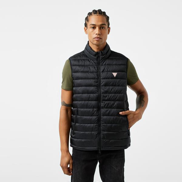 Guess Hooded Puffer Ves Iridescent Nylon 40 Erkek Siyah Yelek