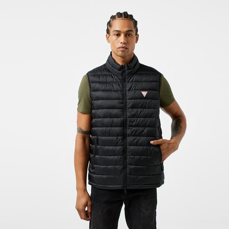 Guess Hooded Puffer Ves Iridescent Nylon 40 Erkek Siyah Yelek