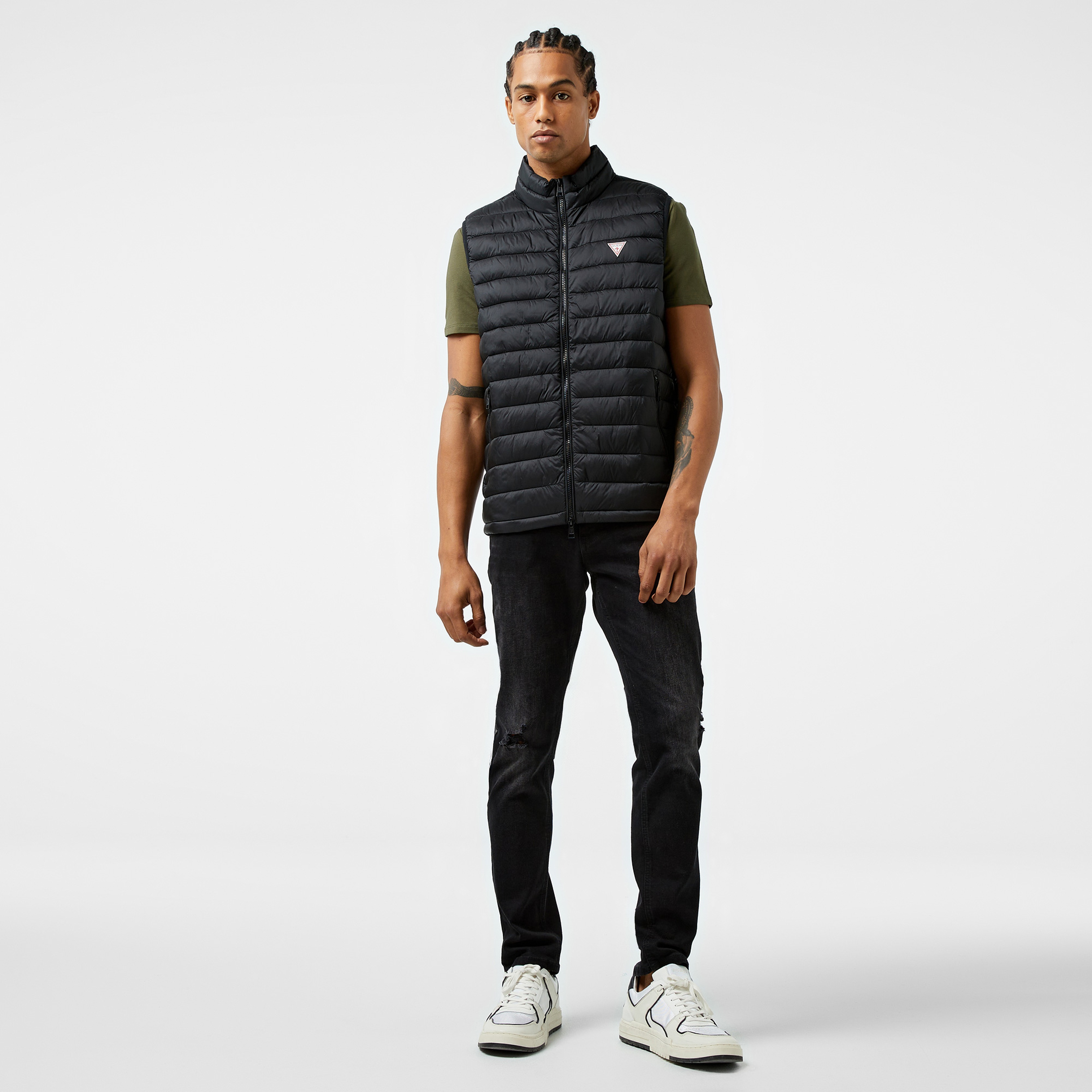 Guess Hooded Puffer Ves Iridescent Nylon 40 Erkek Siyah Yelek