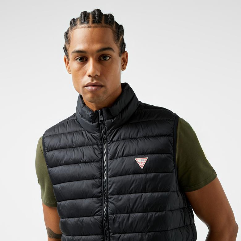 Guess Hooded Puffer Ves Iridescent Nylon 40 Erkek Siyah Yelek