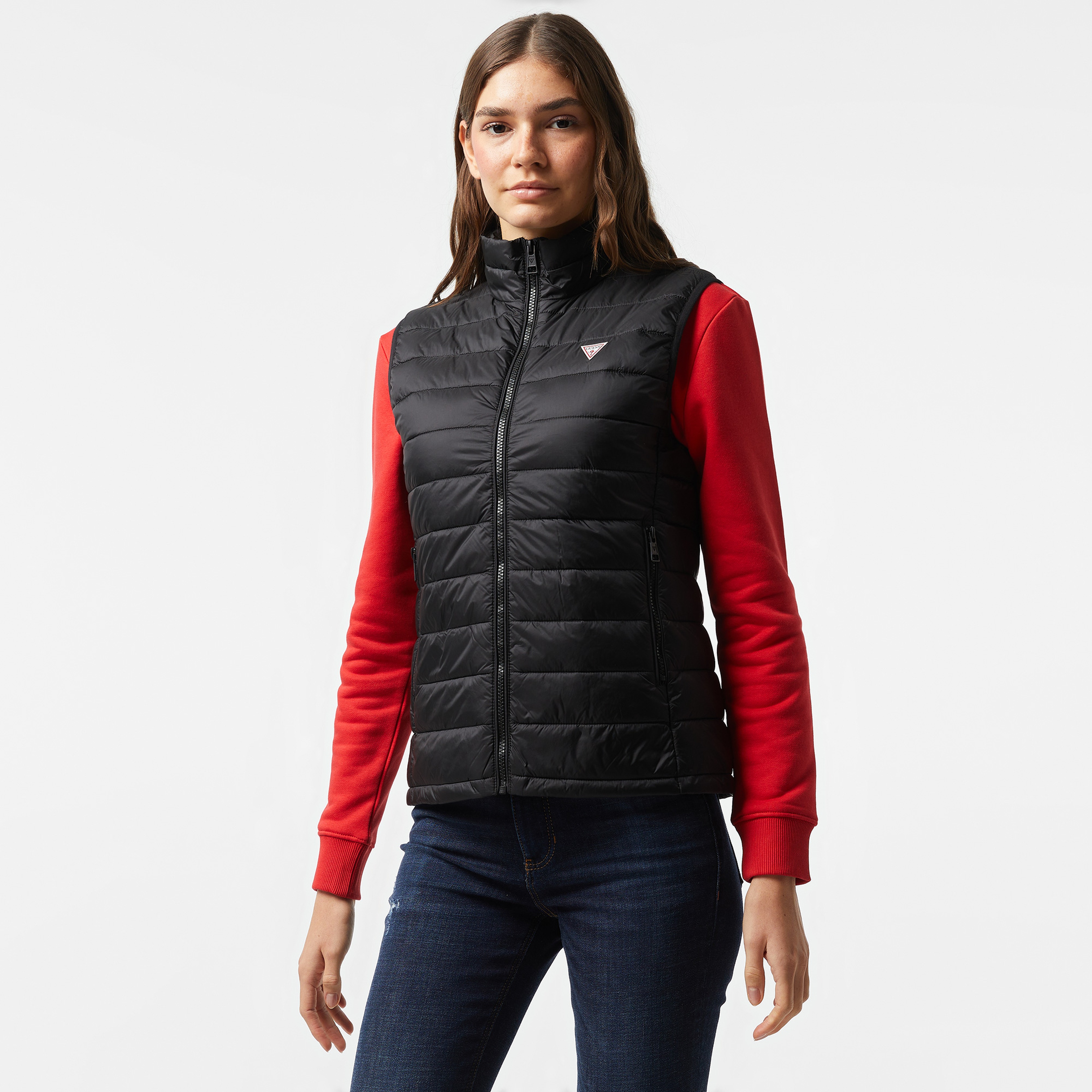 Guess Puffer Vest Iridescent Nylon 40 Kadın Siyah Yelek