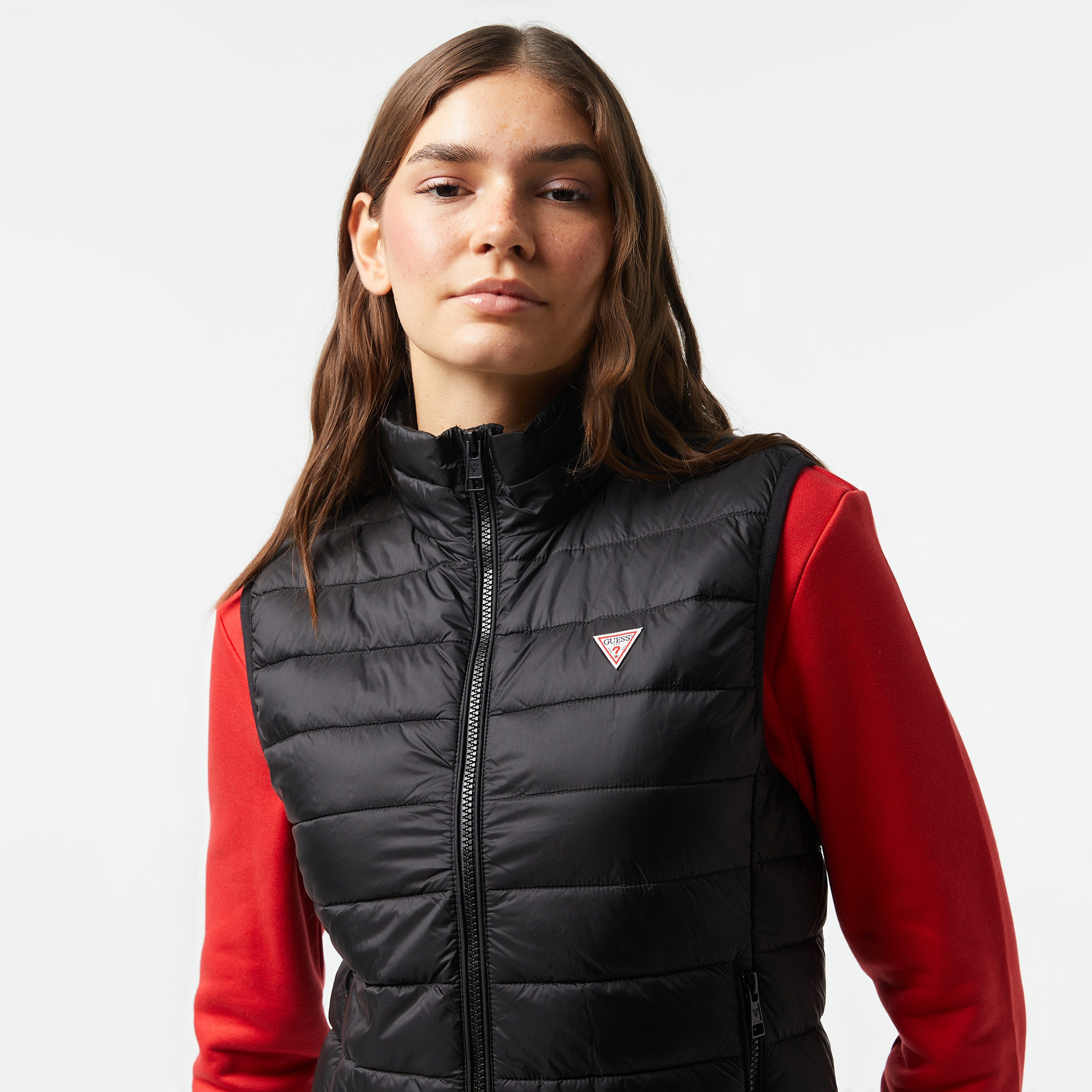 Guess Puffer Vest Iridescent Nylon 40 Kadın Siyah Yelek