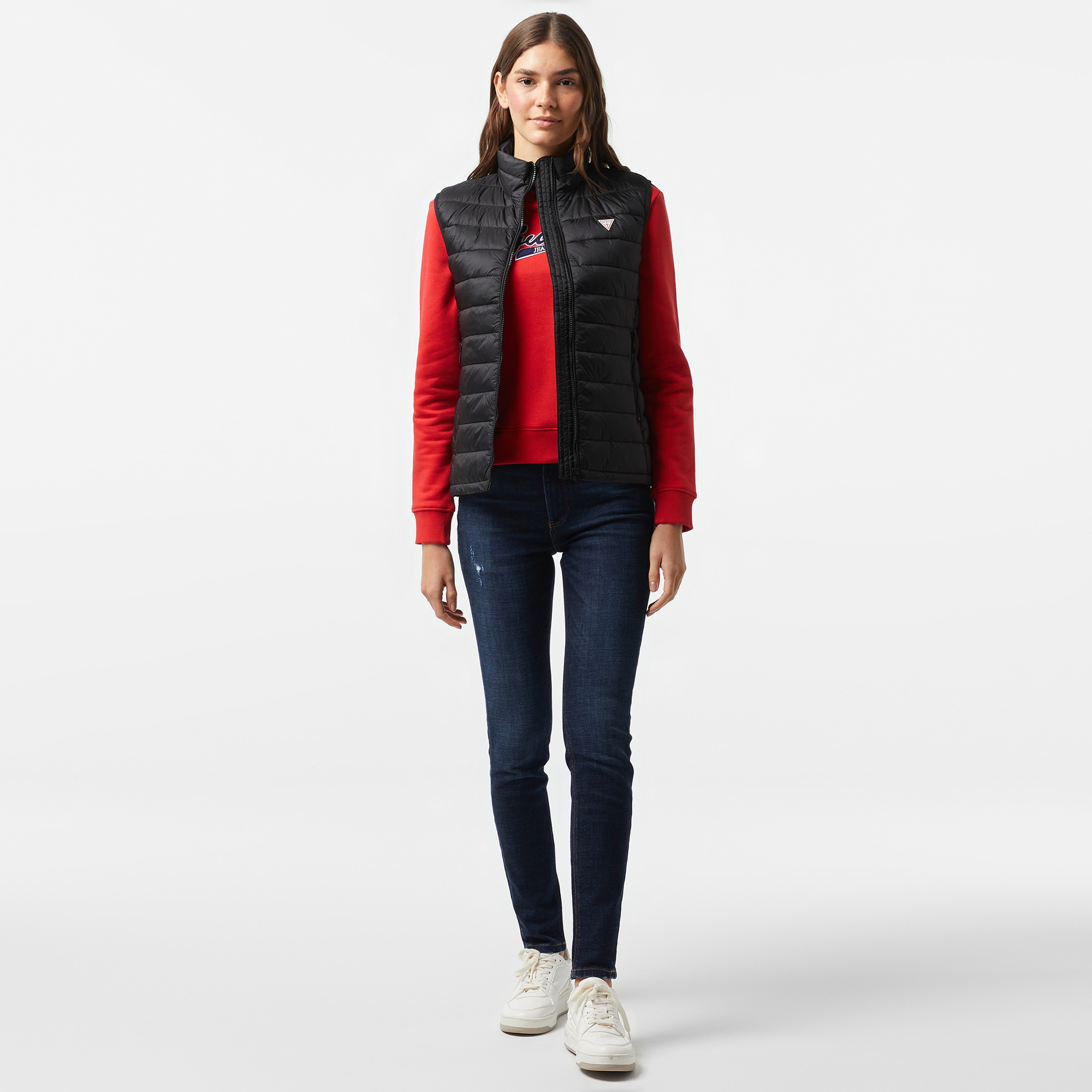 Guess Puffer Vest Iridescent Nylon 40 Kadın Siyah Yelek