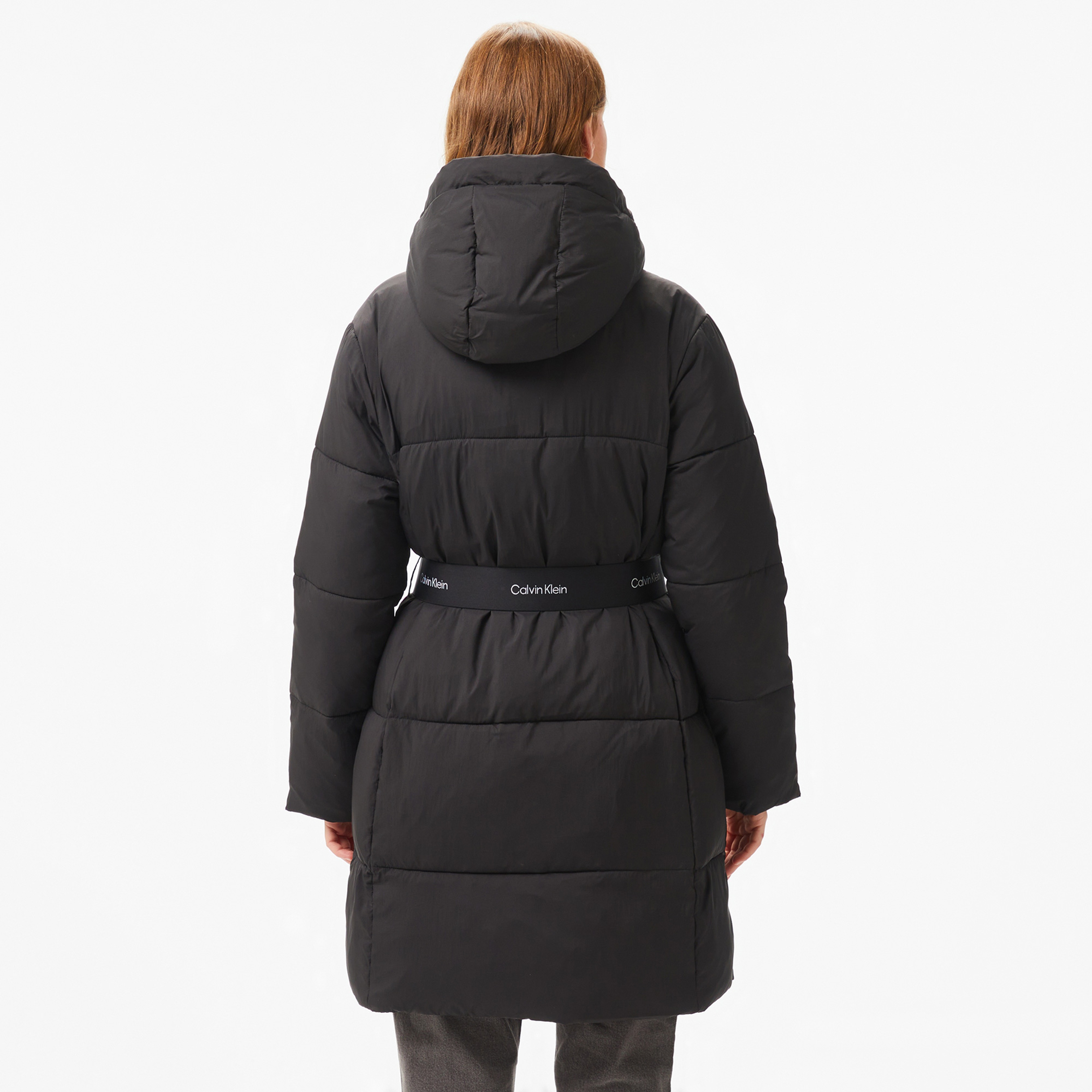Calvin Klein Jeans Logo Belt Long Puffer Kadın Siyah Mont
