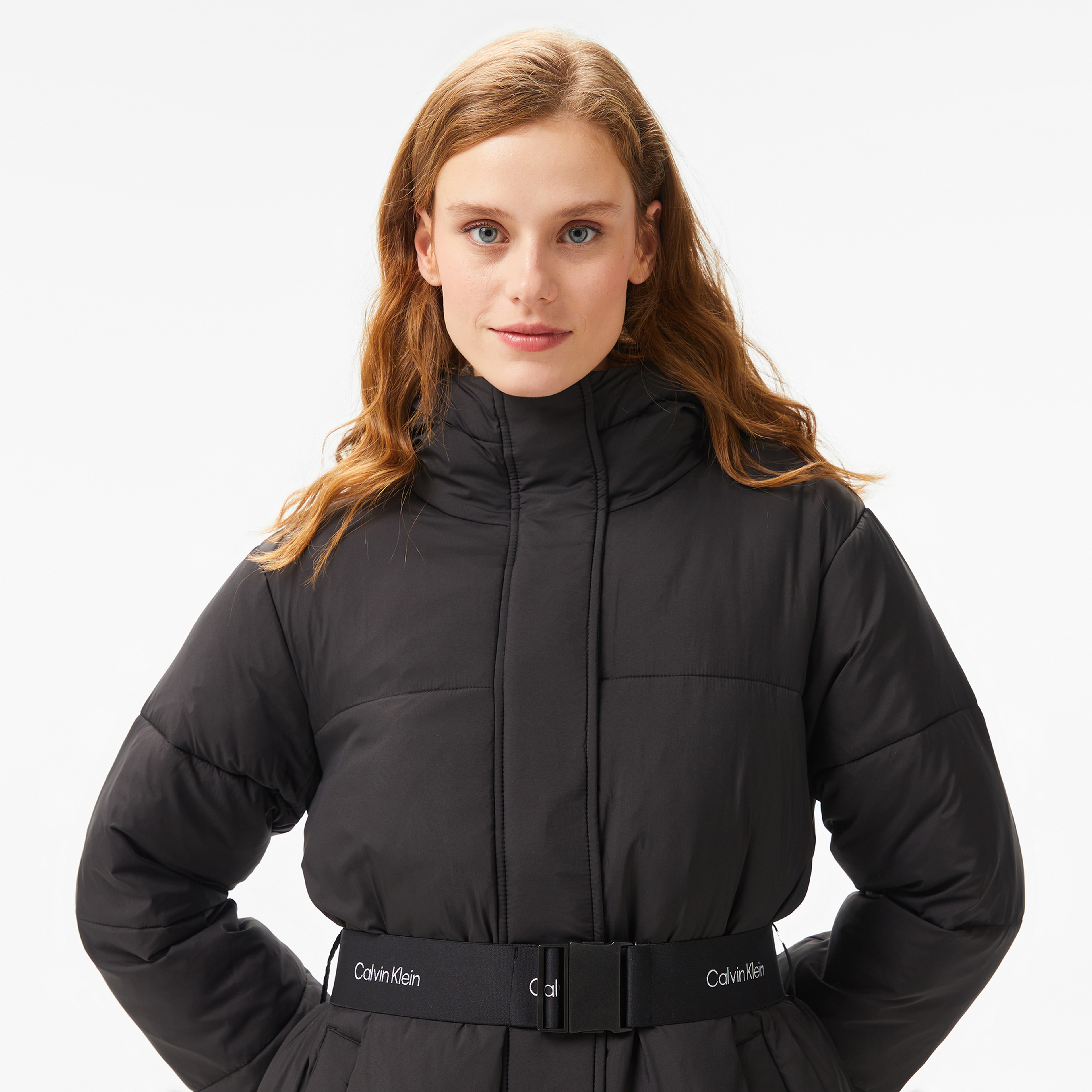 Calvin Klein Jeans Logo Belt Long Puffer Kadın Siyah Mont
