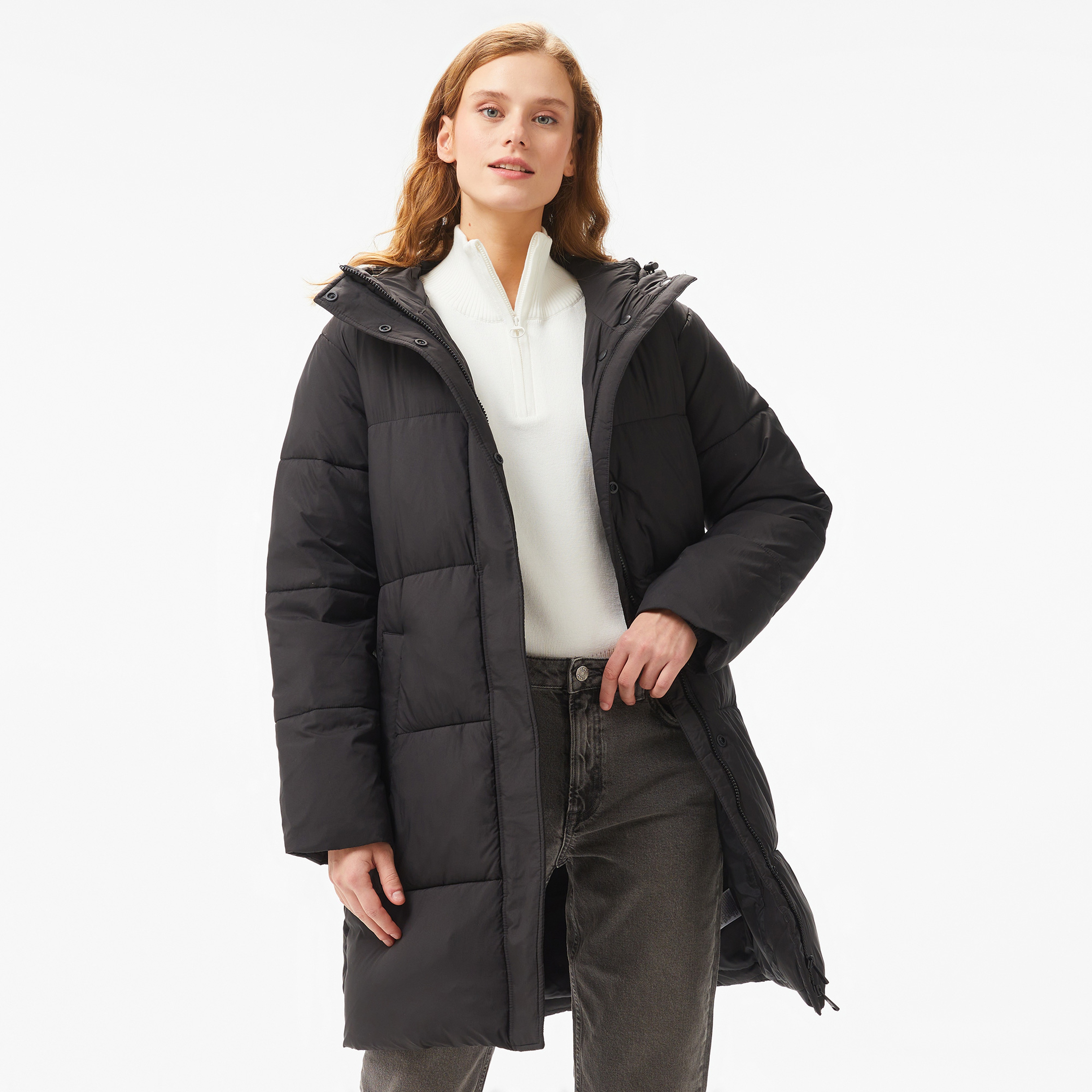Calvin Klein Jeans Logo Belt Long Puffer Kadın Siyah Mont