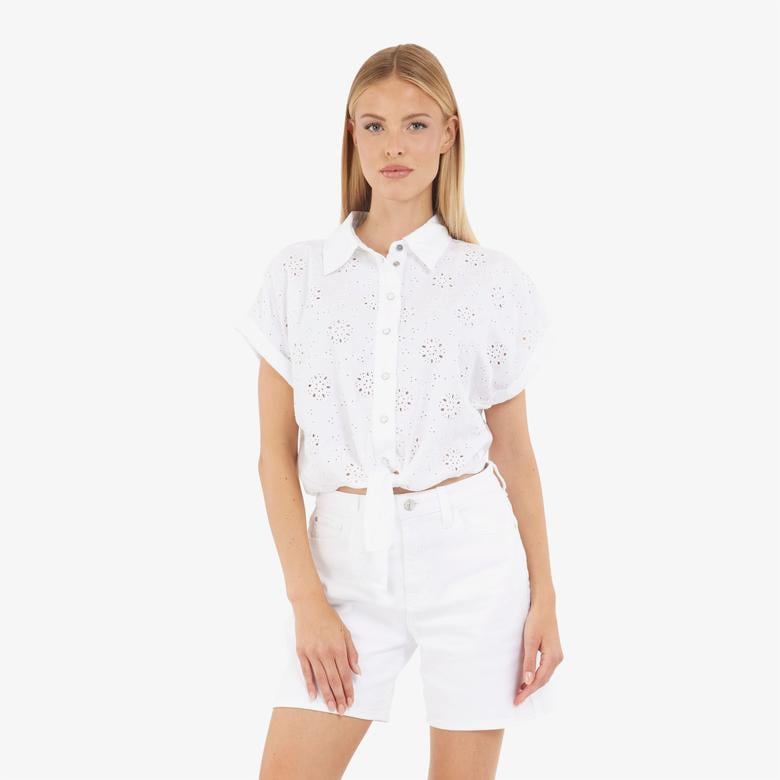 Guess New Ss Brigitte Embr  Kadın Beyaz Gömlek