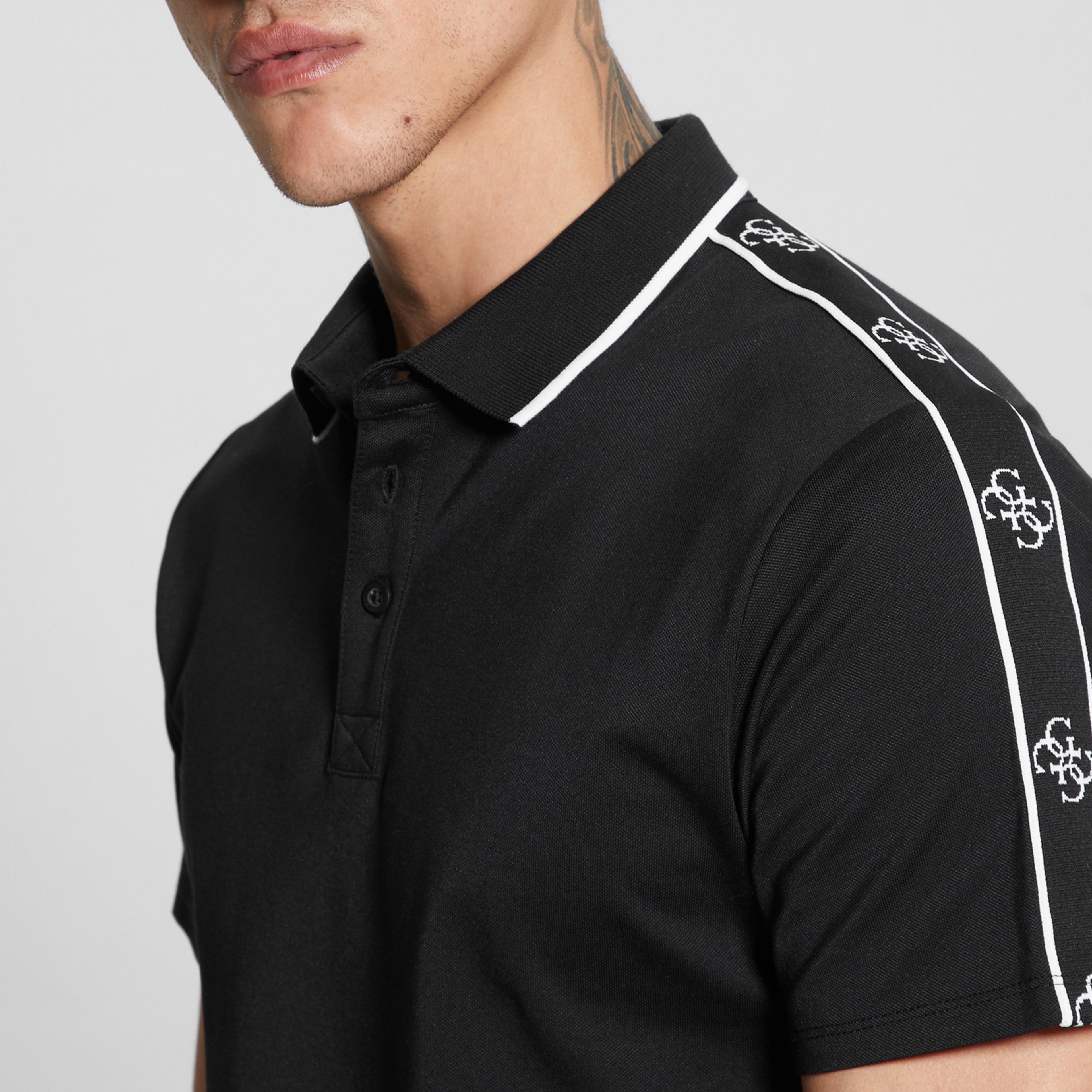 Guess Ss Guess Quattro G T  Erkek Siyah Polo T-Shirt