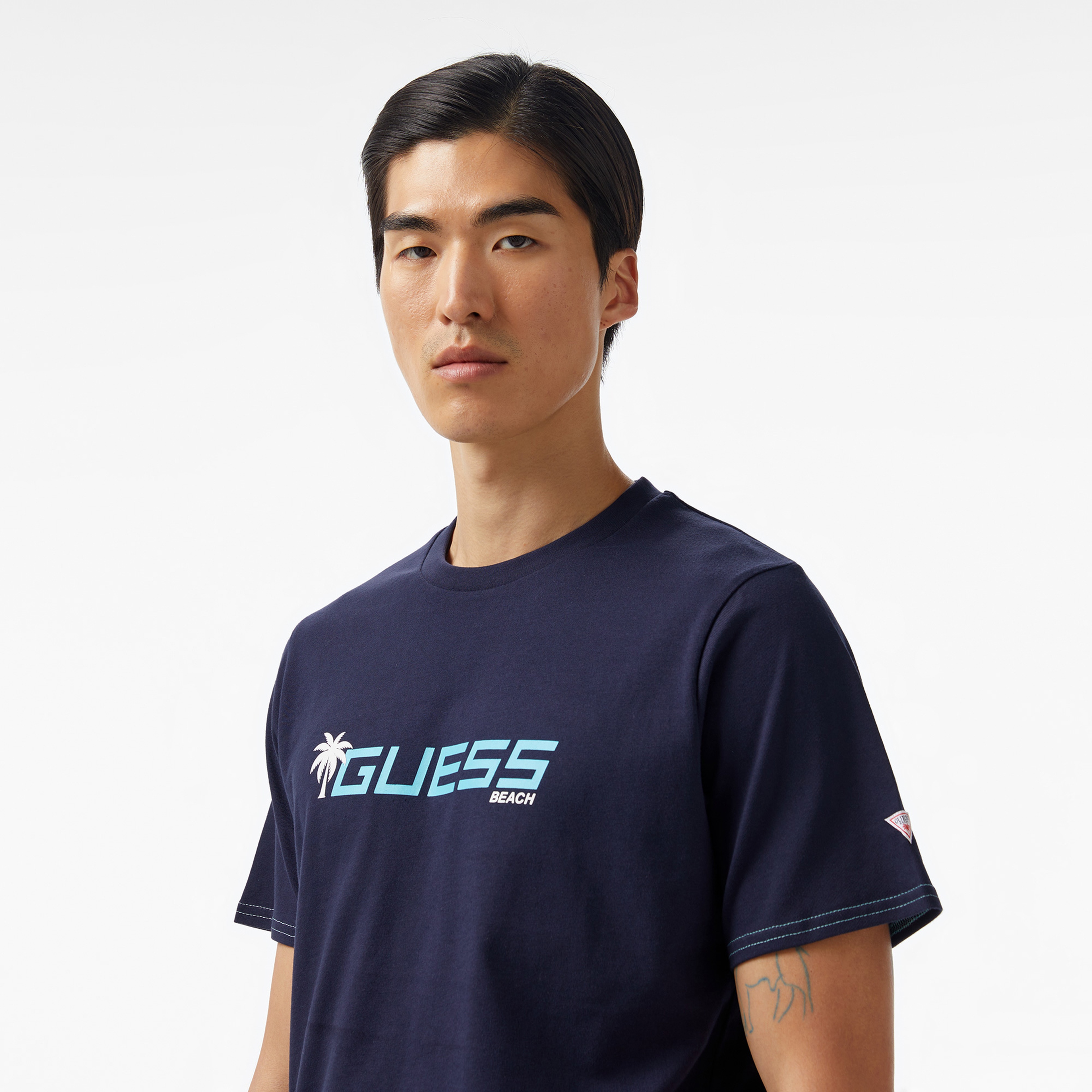 Guess Palm Logo Mid Organic Stream 180 Erkek Lacivert T-Shirt