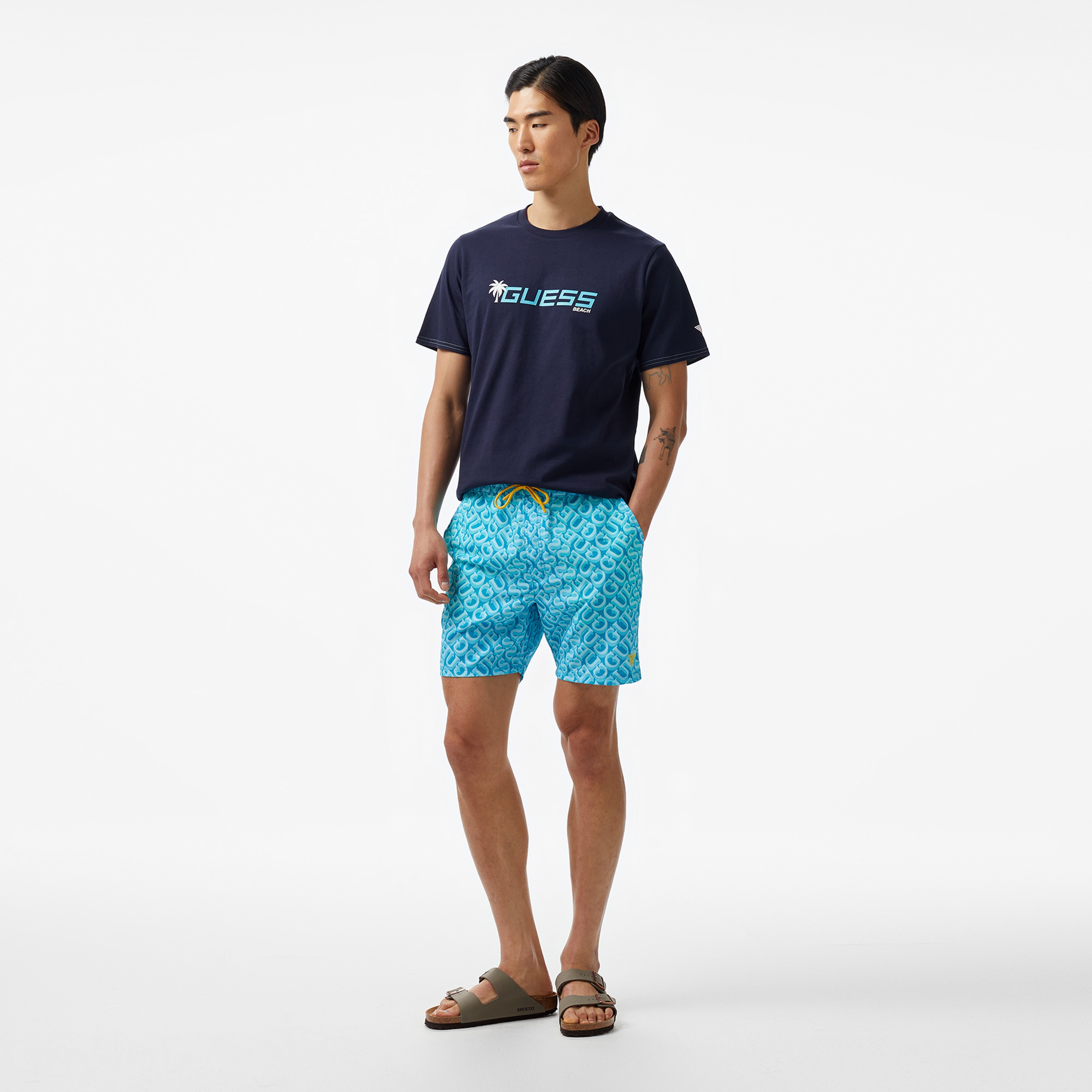 Guess Palm Logo Mid Organic Stream 180 Erkek Lacivert T-Shirt