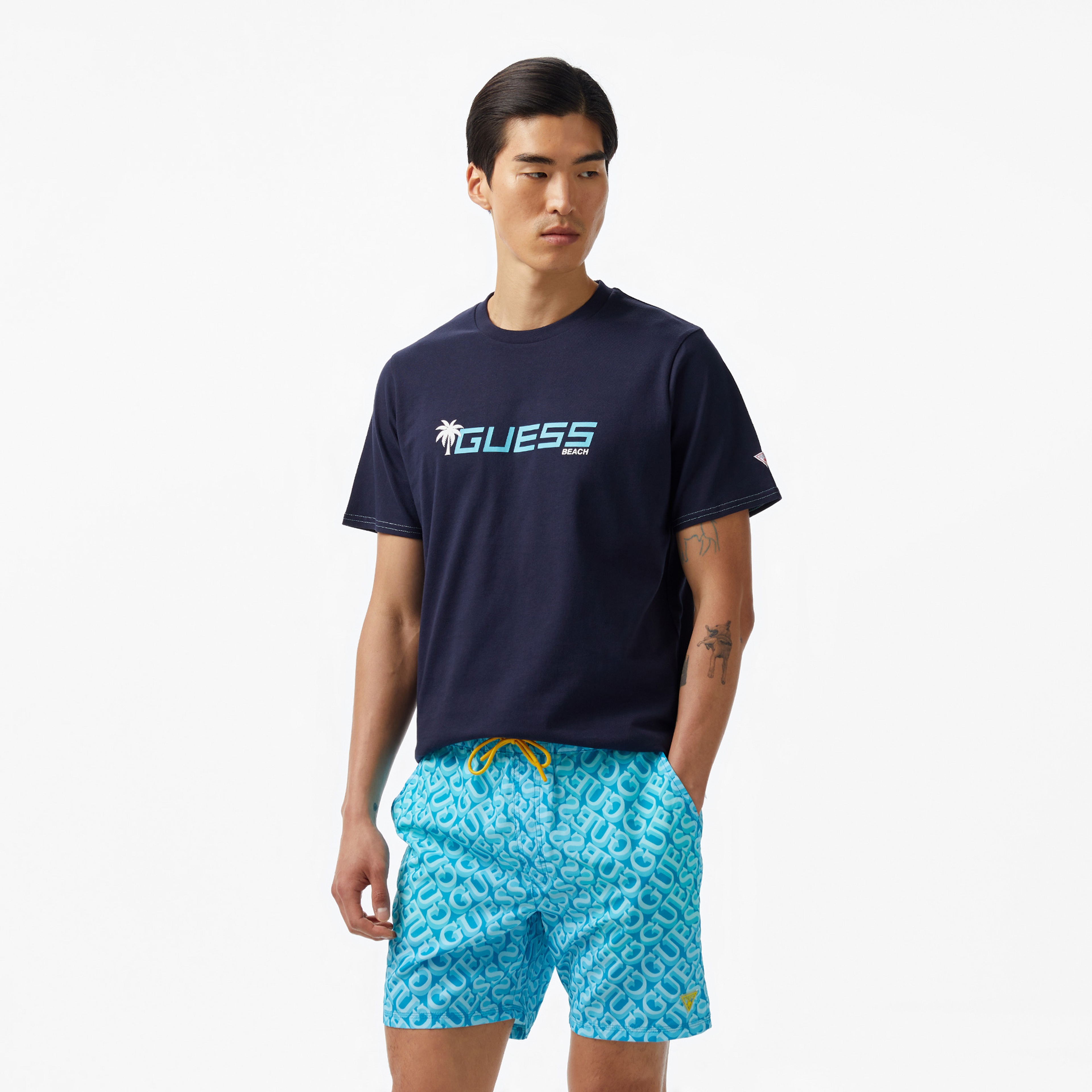 Guess Palm Logo Mid Organic Stream 180 Erkek Lacivert T-Shirt