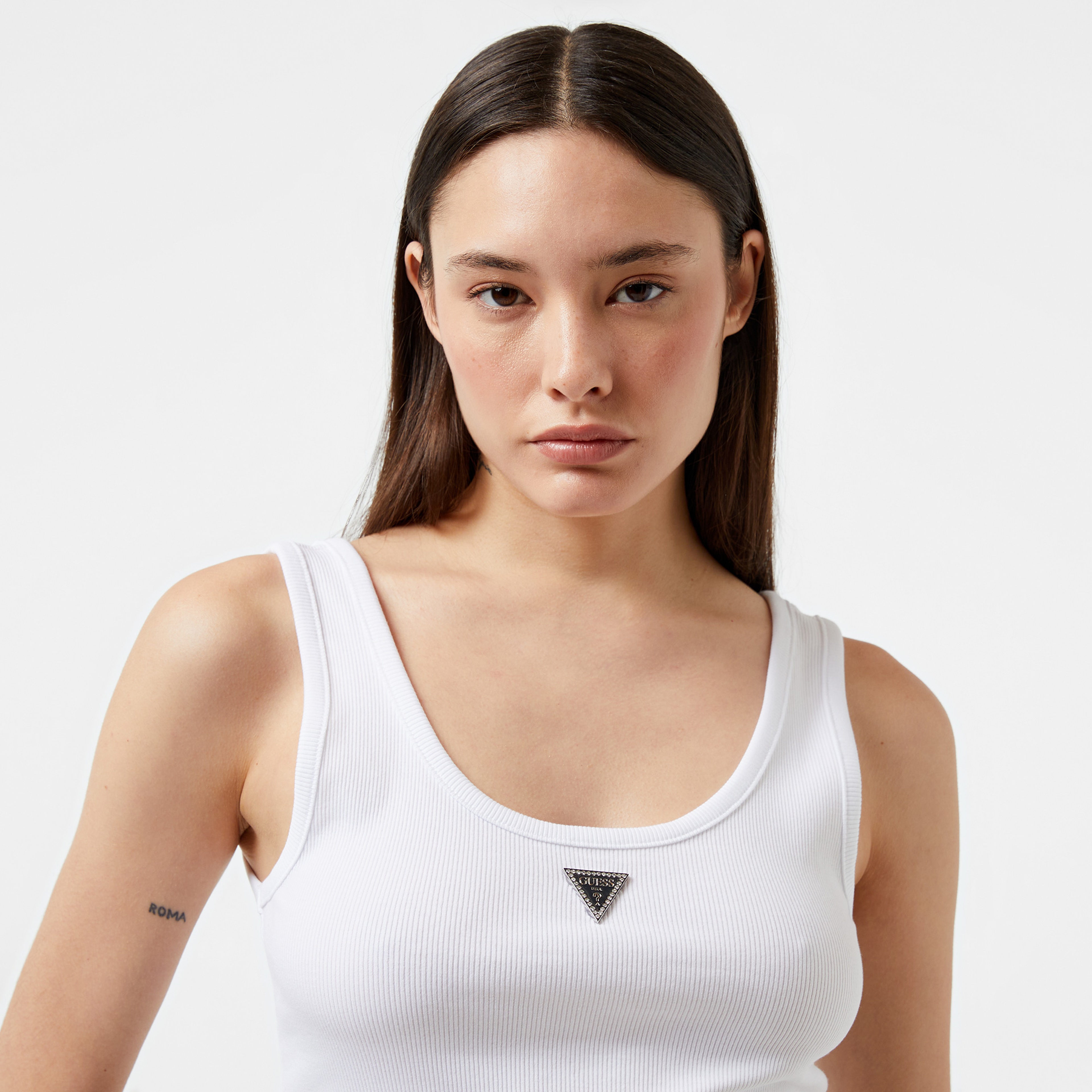 Guess Guess Ribbed Knit Heavy Gunnar Str Rib 300 Kadın Beyaz Top