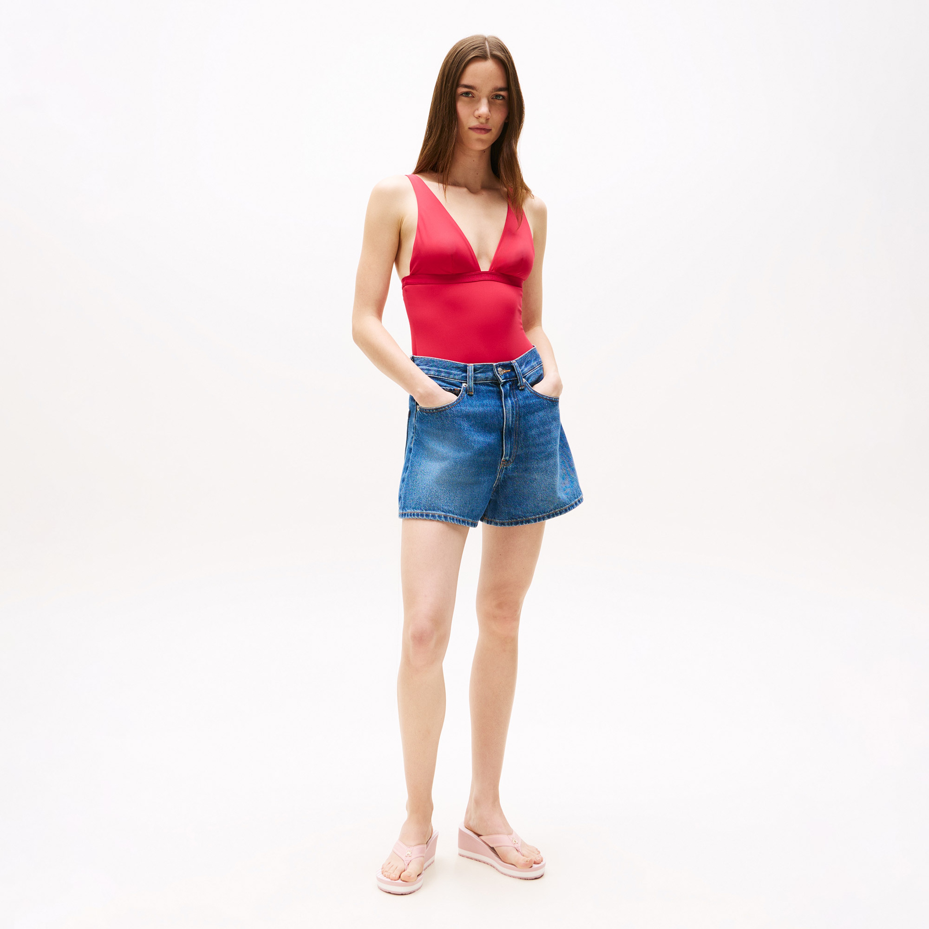 Tommy Hilfiger Stripes Wedge Beach Kadın Pembe Terlik