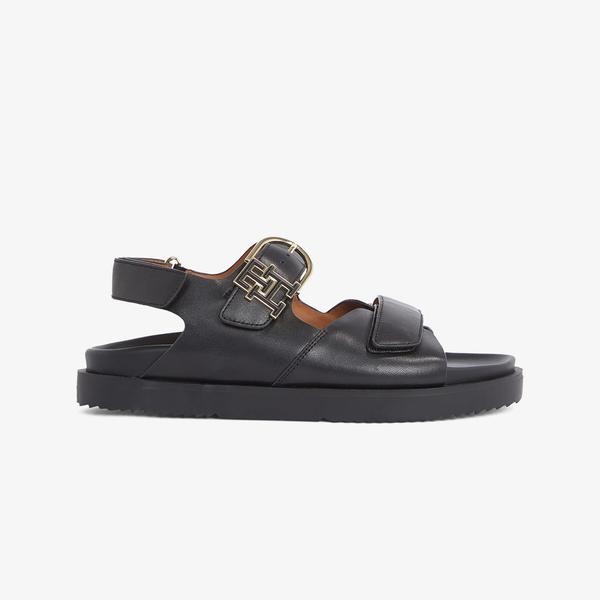 Tommy Hilfiger Leather Sporty Kadın Siyah Sandalet