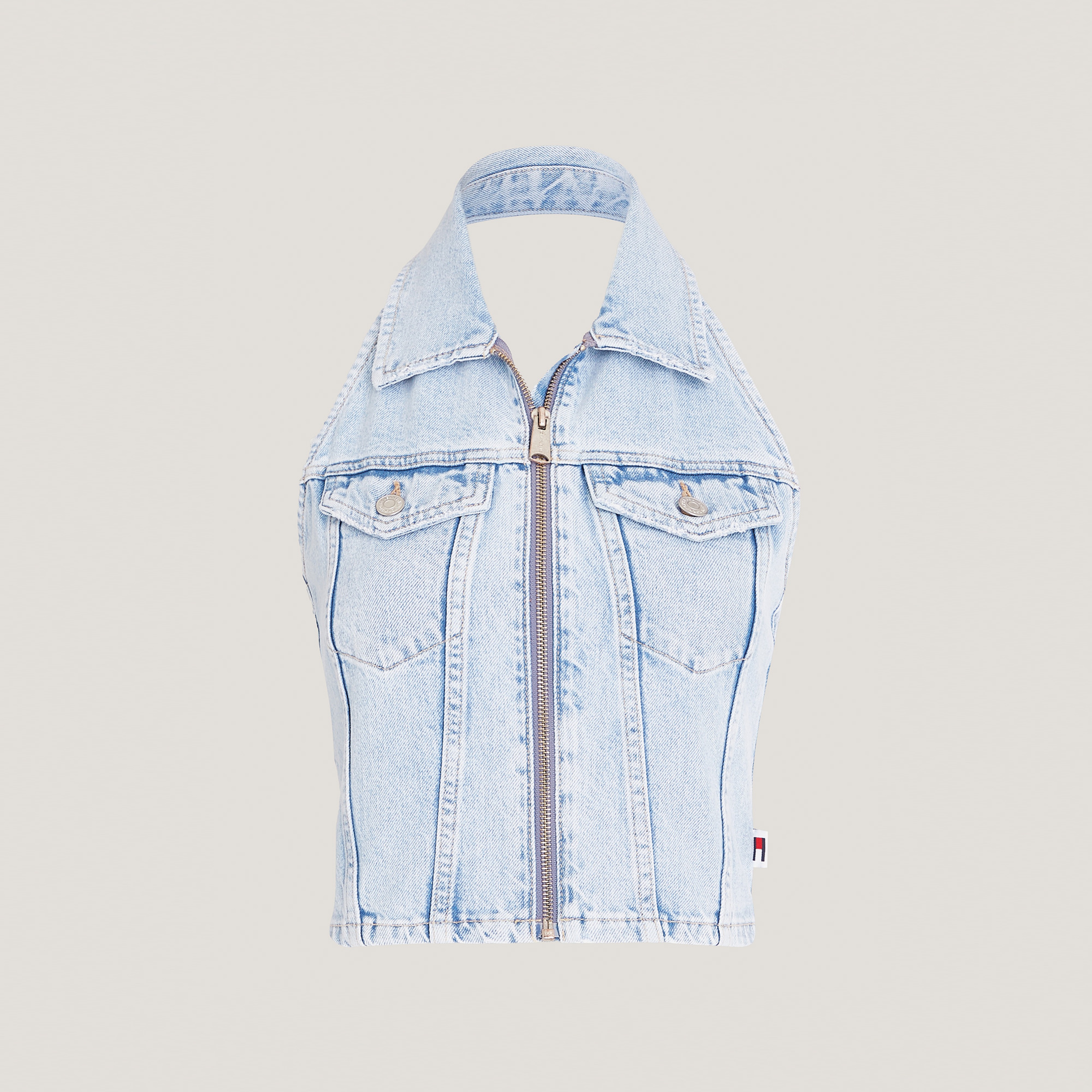 Tommy Jeans Halterneck Zip Top Kadın Mavi Crop